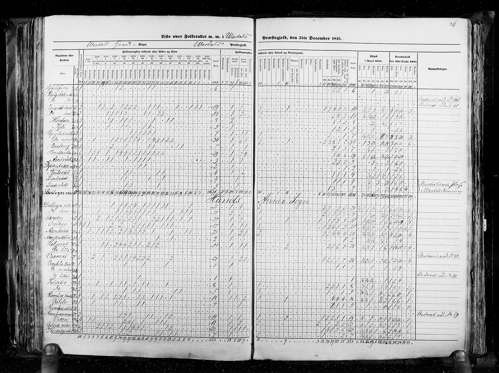 RA, Census 1845, vol. 3: Hedemarken amt og Kristians amt, 1845, p. 311