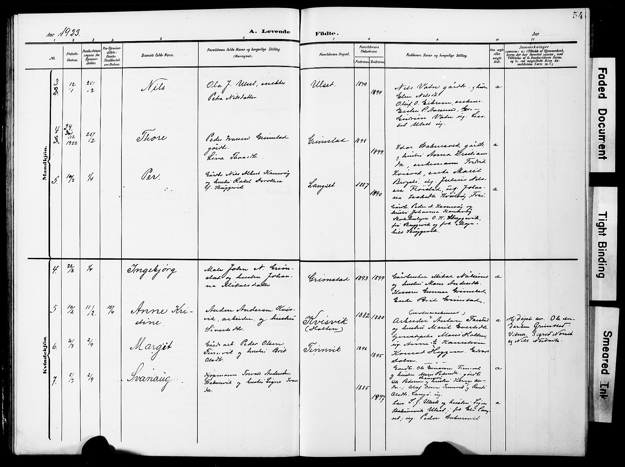 Ministerialprotokoller, klokkerbøker og fødselsregistre - Møre og Romsdal, AV/SAT-A-1454/587/L1001: Parish register (copy) no. 587C01, 1906-1927, p. 54