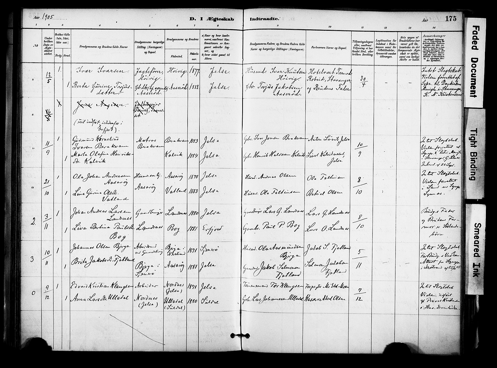 Jelsa sokneprestkontor, SAST/A-101842/01/IV: Parish register (official) no. A 10, 1884-1906, p. 175