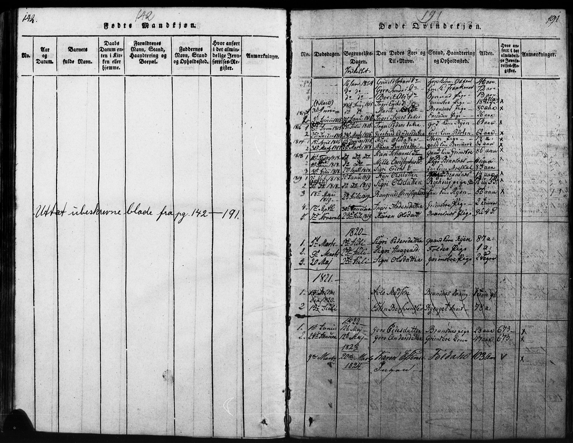 Tynset prestekontor, SAH/PREST-058/H/Ha/Hab/L0003: Parish register (copy) no. 3, 1814-1862, p. 190-191