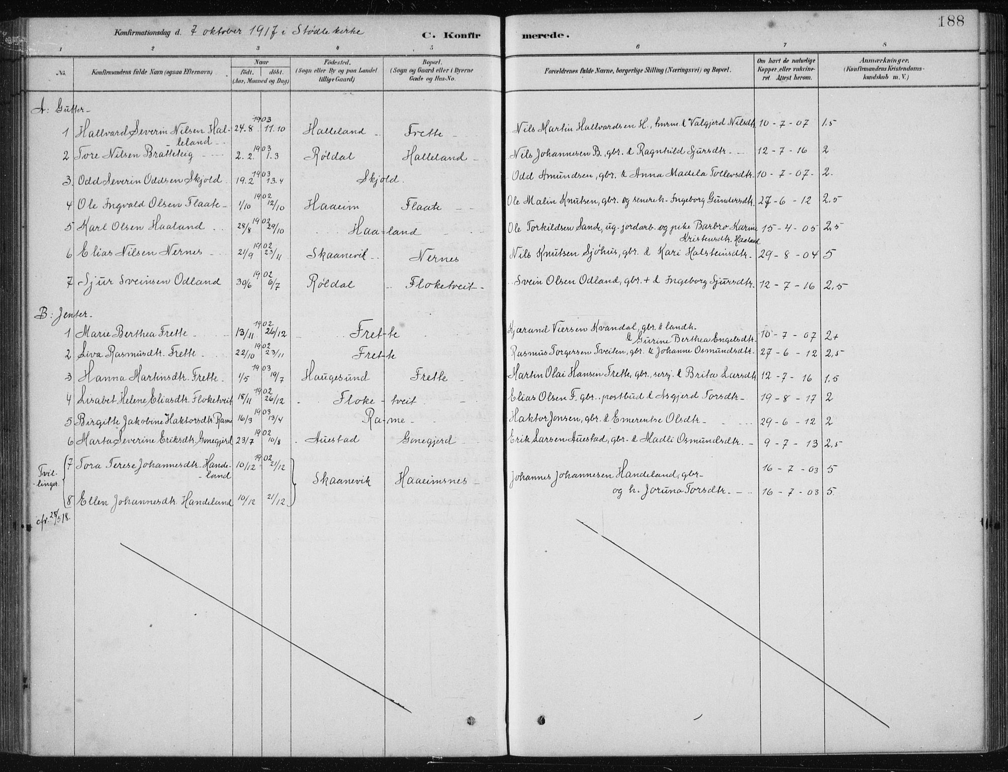 Etne sokneprestembete, SAB/A-75001/H/Haa: Parish register (official) no. D  1, 1879-1919, p. 188