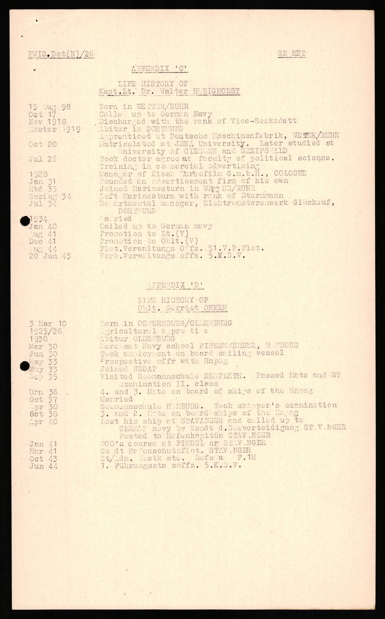 Forsvaret, Forsvarets overkommando II, RA/RAFA-3915/D/Db/L0020: CI Questionaires. Tyske okkupasjonsstyrker i Norge. Tyskere., 1945-1946, p. 360