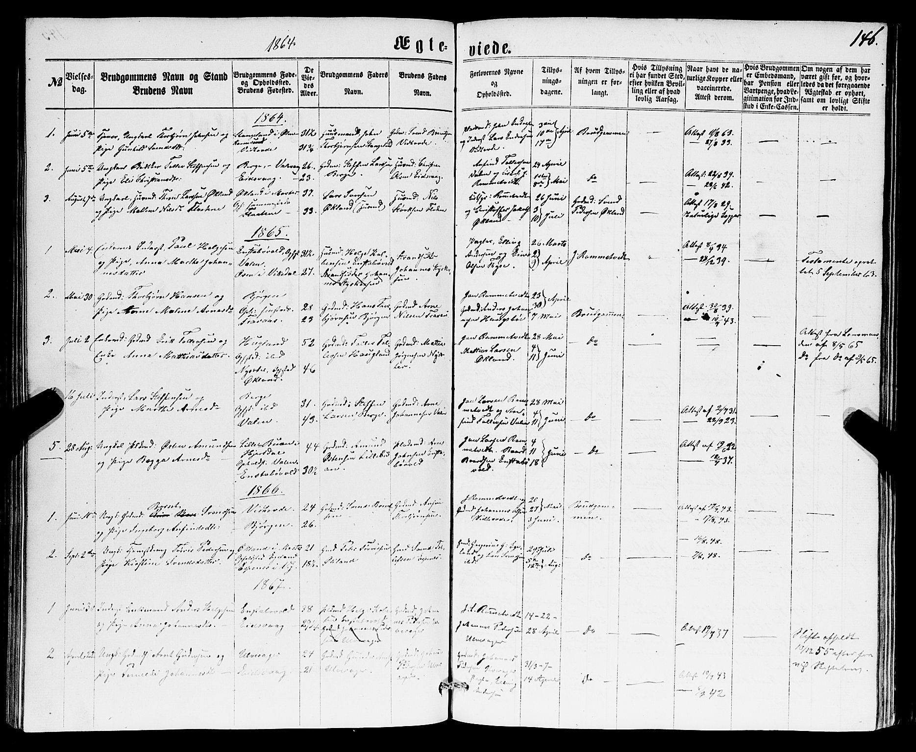 Sveio Sokneprestembete, SAB/A-78501/H/Hab: Parish register (copy) no. B 1, 1864-1886, p. 146