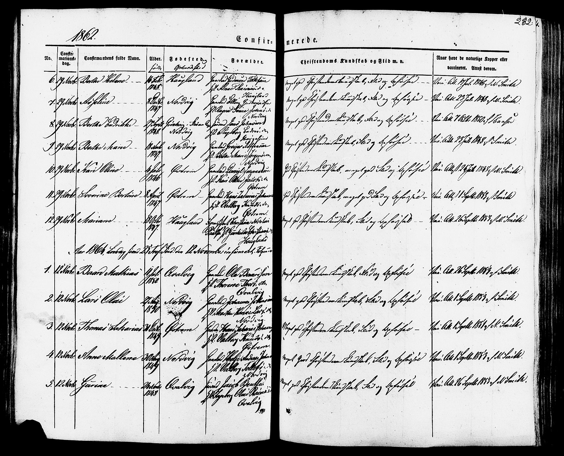 Torvastad sokneprestkontor, AV/SAST-A -101857/H/Ha/Haa/L0007: Parish register (official) no. A 7, 1838-1882, p. 232