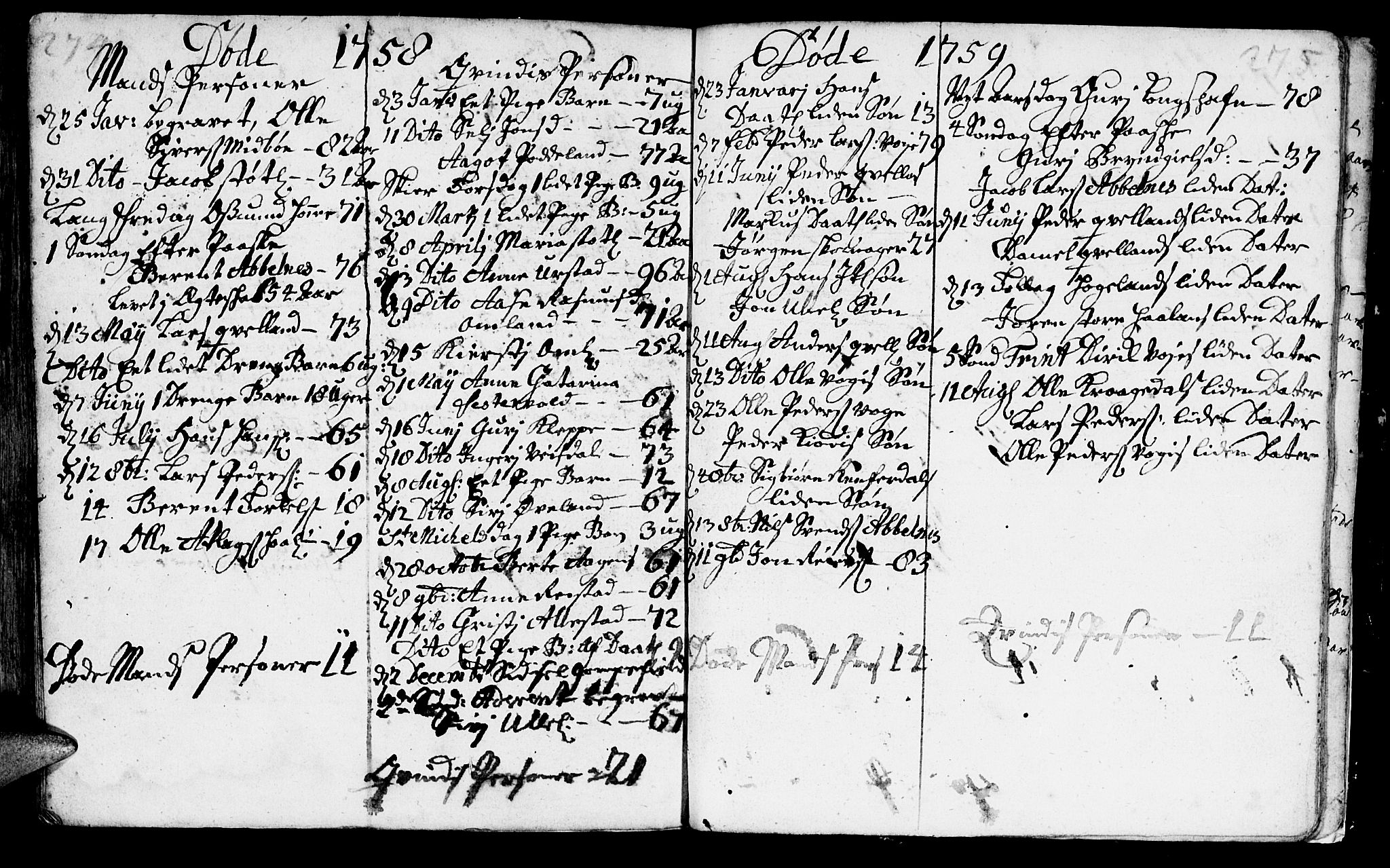 Flekkefjord sokneprestkontor, SAK/1111-0012/F/Fa/Fab/L0001: Parish register (official) no. A 1, 1750-1780, p. 274-275
