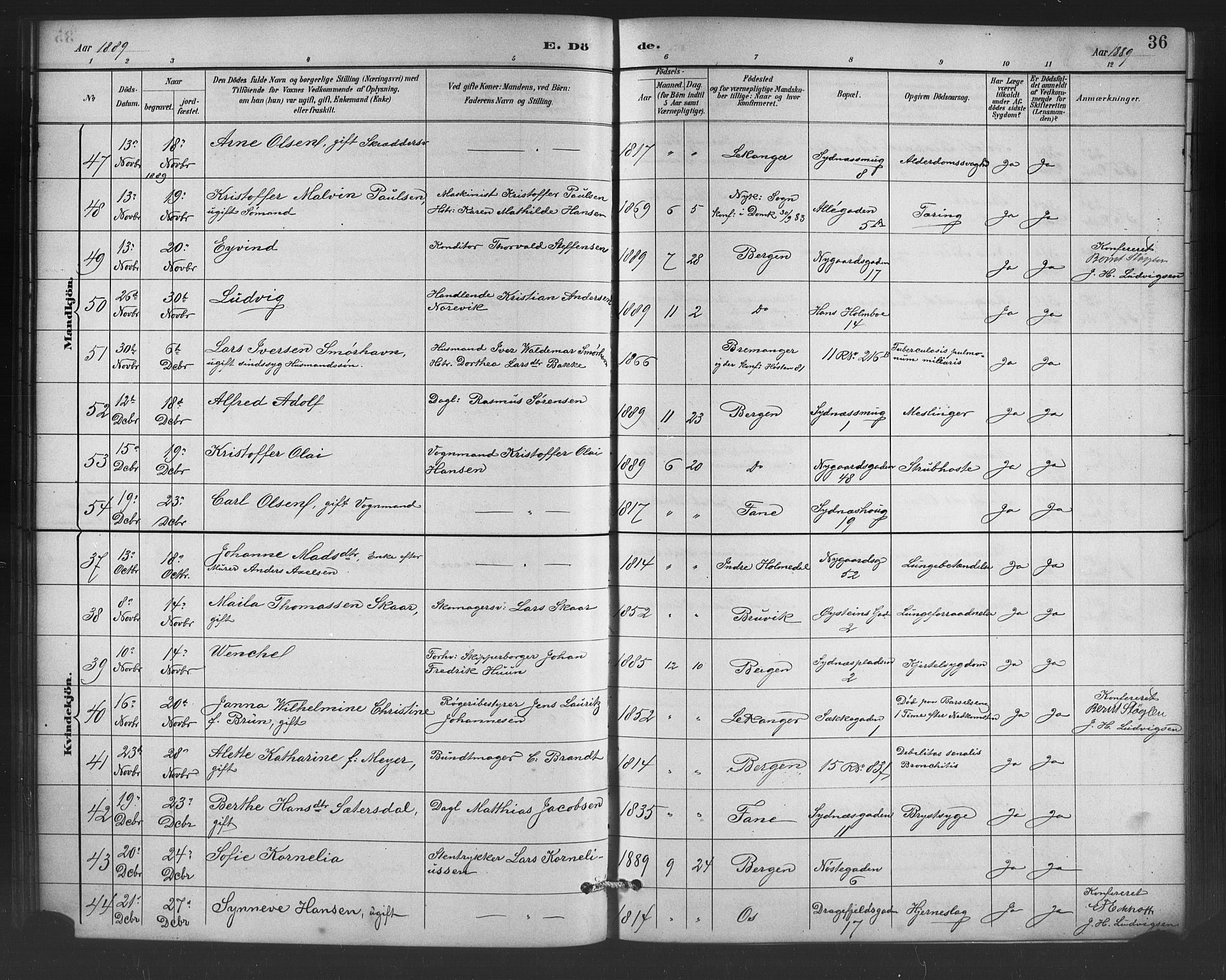 Johanneskirken sokneprestembete, SAB/A-76001/H/Hab: Parish register (copy) no. D 1, 1885-1915, p. 36