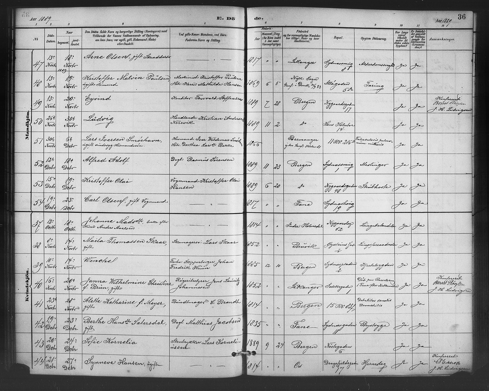 Johanneskirken sokneprestembete, AV/SAB-A-76001/H/Hab: Parish register (copy) no. D 1, 1885-1915, p. 36