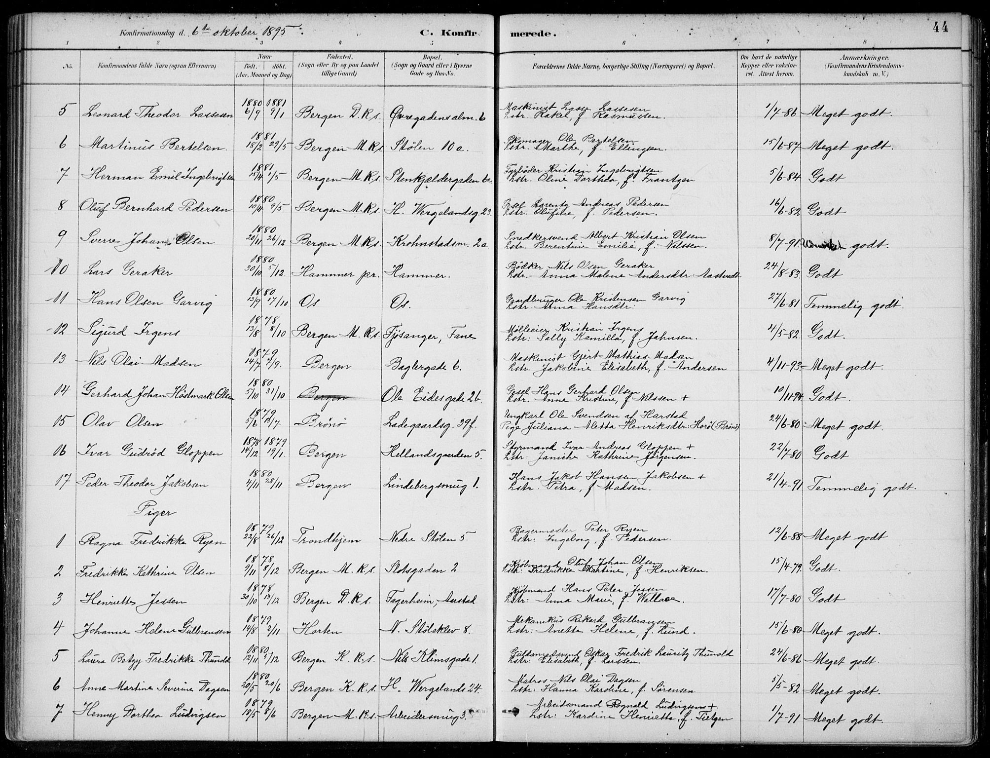 Mariakirken Sokneprestembete, AV/SAB-A-76901/H/Hab/L0008: Parish register (copy) no. A 8, 1889-1908, p. 44