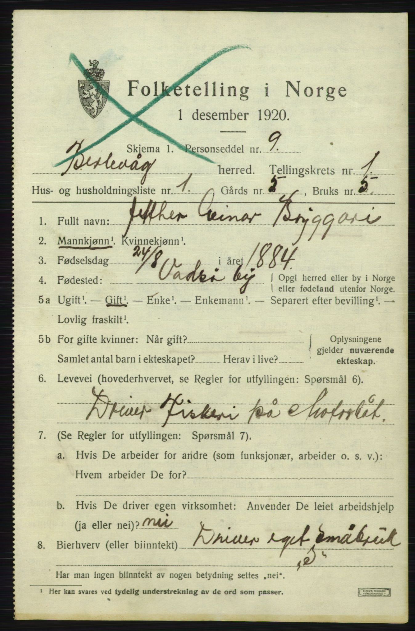 SATØ, 1920 census for Berlevåg, 1920, p. 421