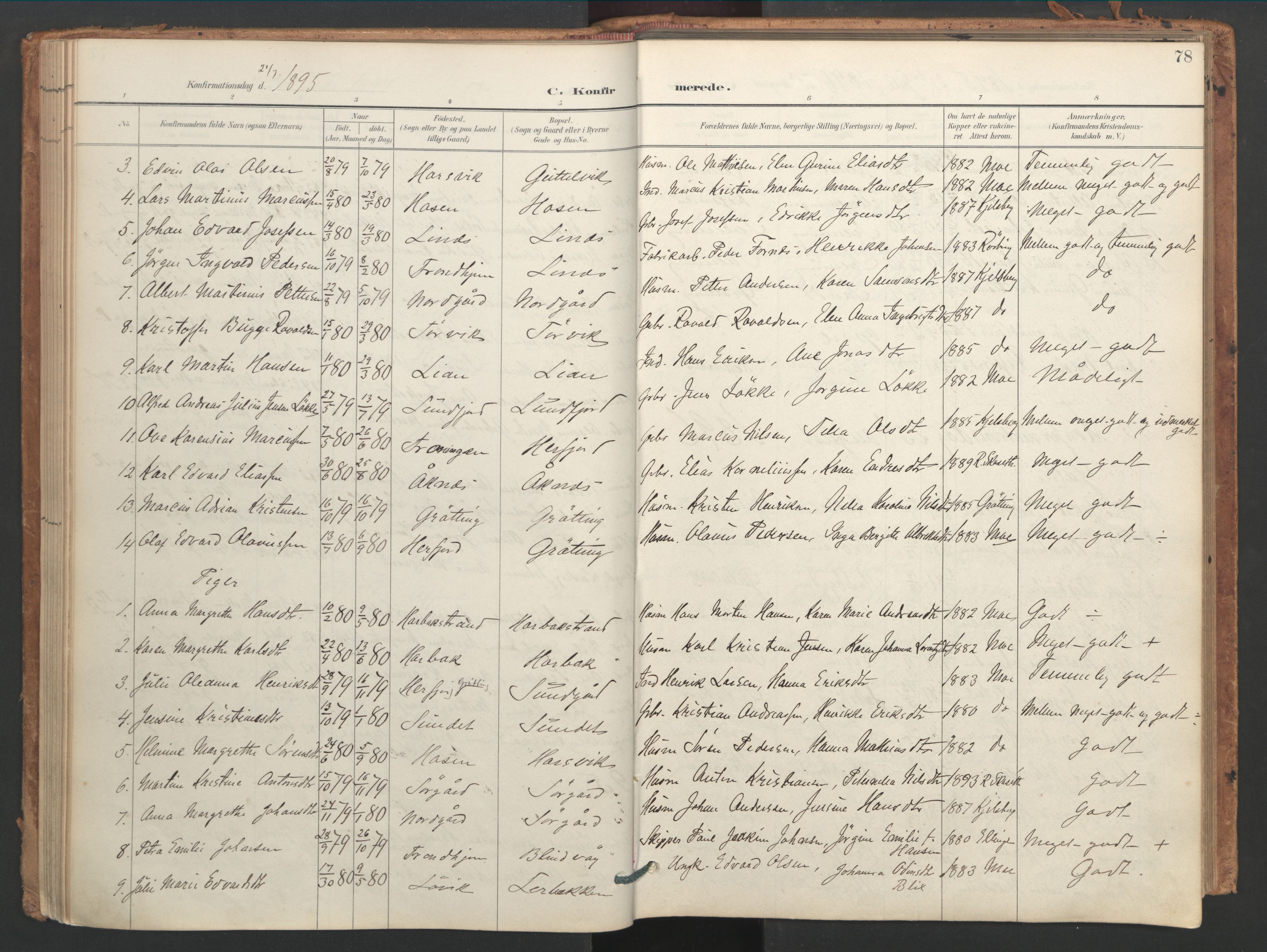 Ministerialprotokoller, klokkerbøker og fødselsregistre - Sør-Trøndelag, SAT/A-1456/656/L0693: Parish register (official) no. 656A02, 1894-1913, p. 78