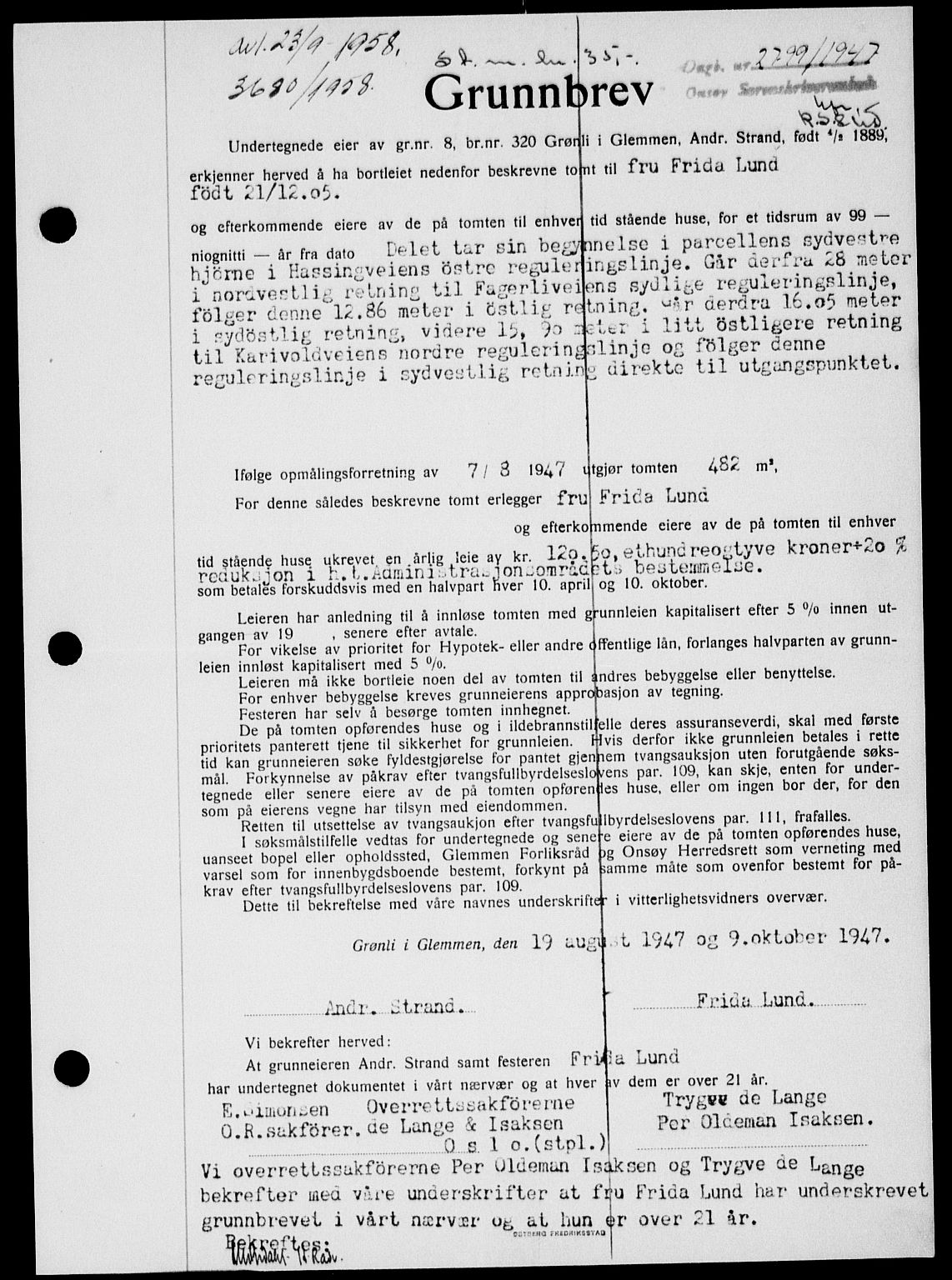 Onsøy sorenskriveri, SAO/A-10474/G/Ga/Gab/L0021: Mortgage book no. II A-21, 1947-1947, Diary no: : 2799/1947