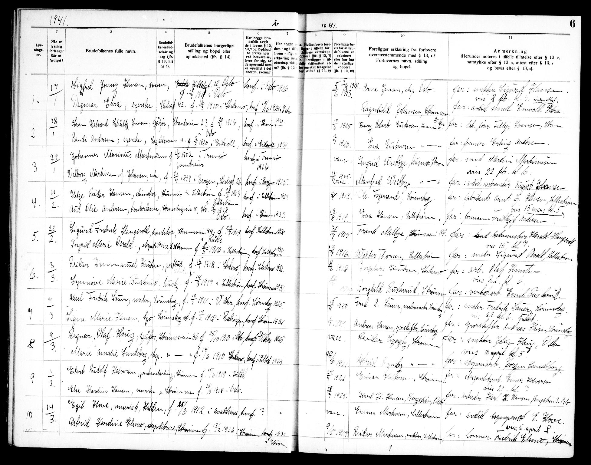 Skedsmo prestekontor Kirkebøker, SAO/A-10033a/H/Hd/L0001: Banns register no. IV 1, 1940-1959, p. 6