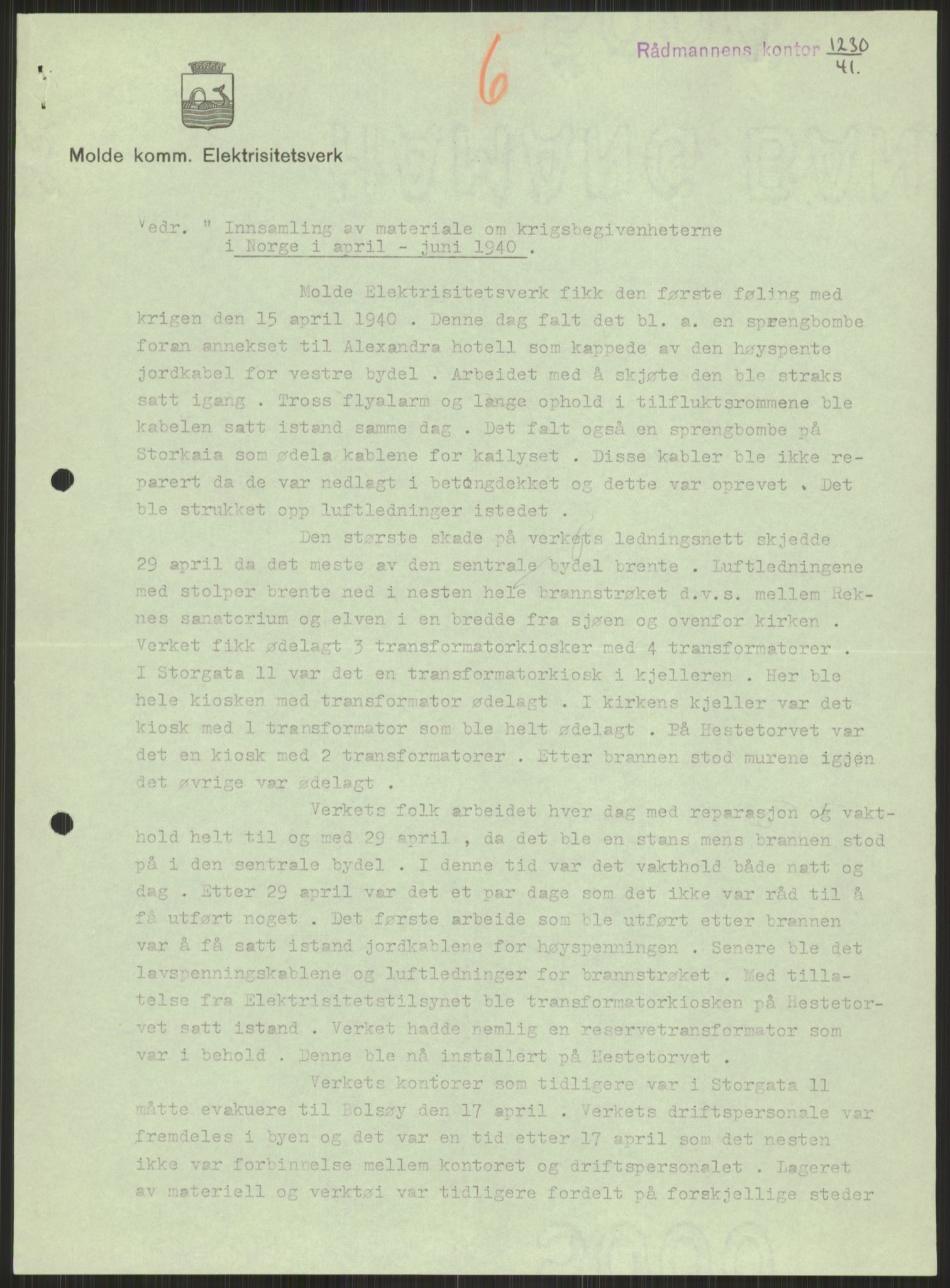 Forsvaret, Forsvarets krigshistoriske avdeling, AV/RA-RAFA-2017/Y/Ya/L0015: II-C-11-31 - Fylkesmenn.  Rapporter om krigsbegivenhetene 1940., 1940, p. 714