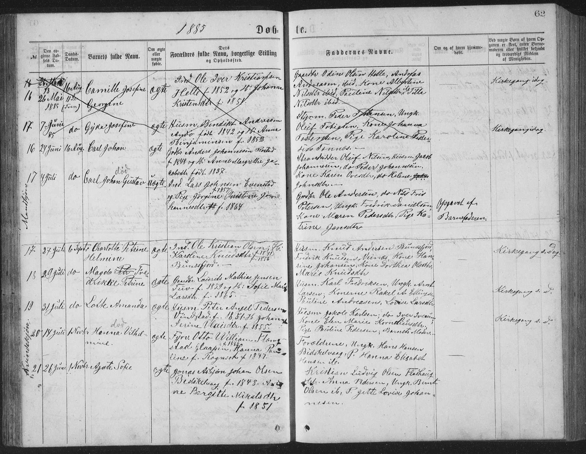 Ministerialprotokoller, klokkerbøker og fødselsregistre - Nordland, AV/SAT-A-1459/886/L1225: Parish register (copy) no. 886C02, 1874-1896, p. 62