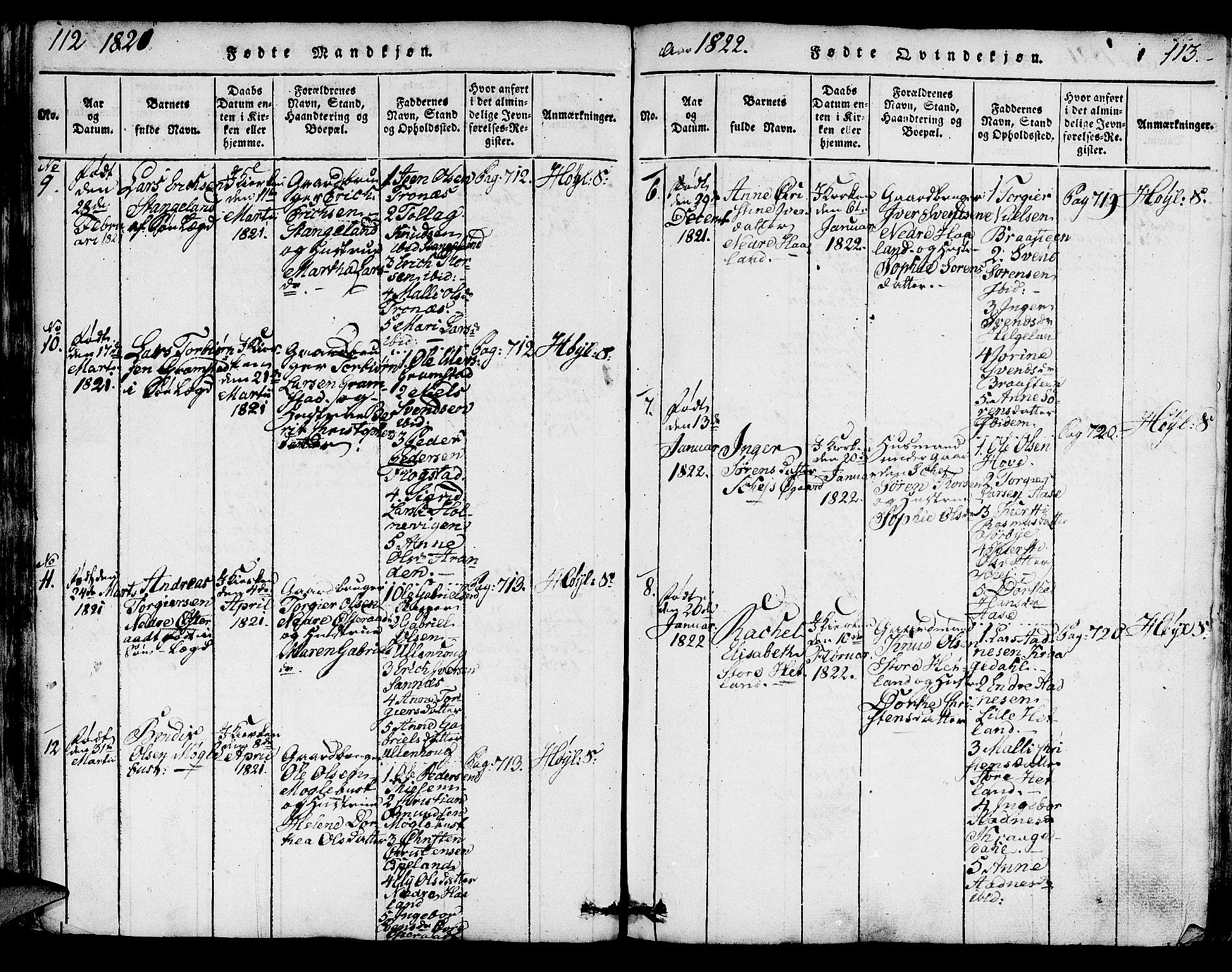 Høyland sokneprestkontor, AV/SAST-A-101799/001/30BA/L0006: Parish register (official) no. A 6, 1815-1825, p. 112-113