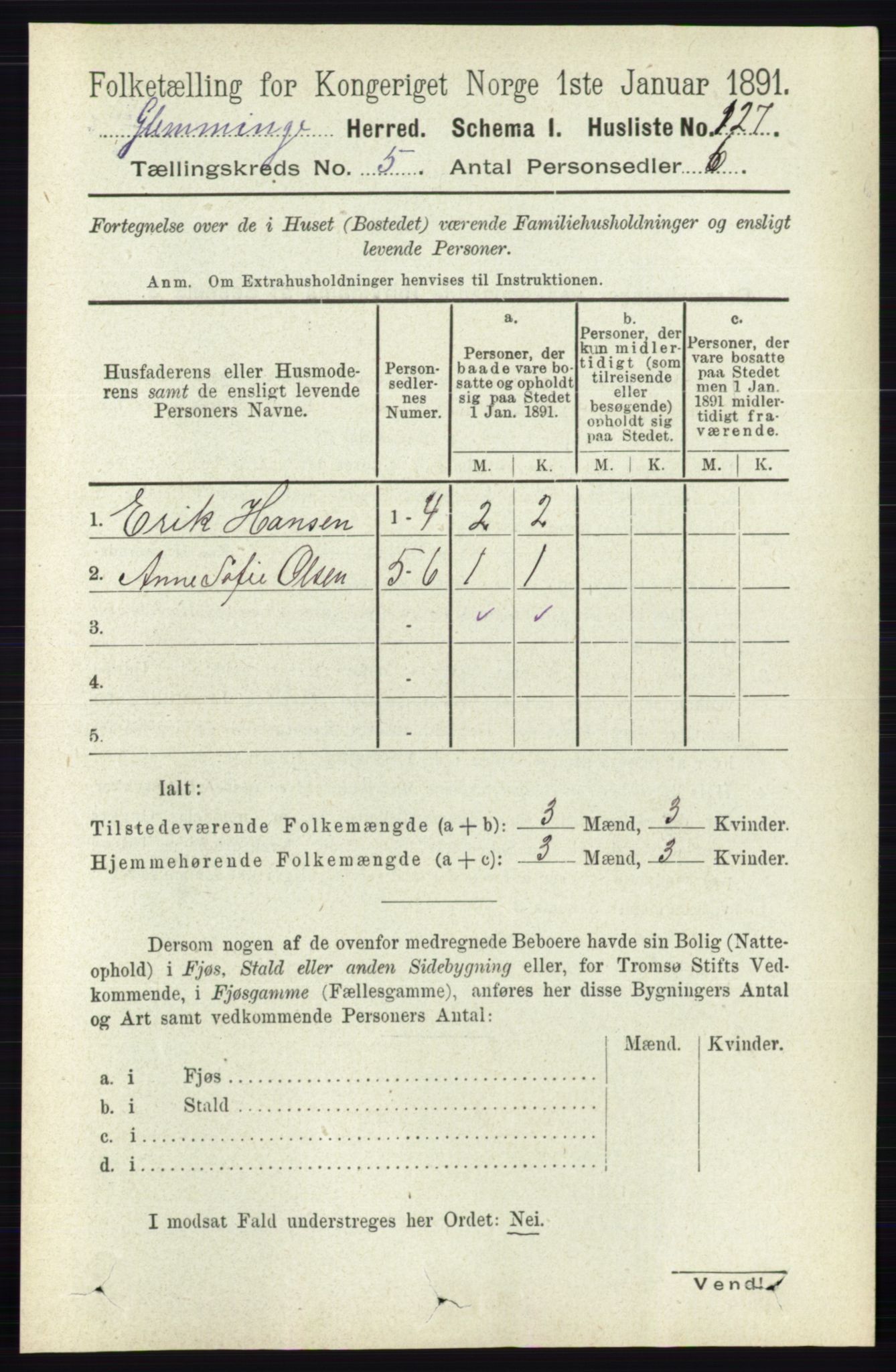 RA, 1891 census for 0132 Glemmen, 1891, p. 6024