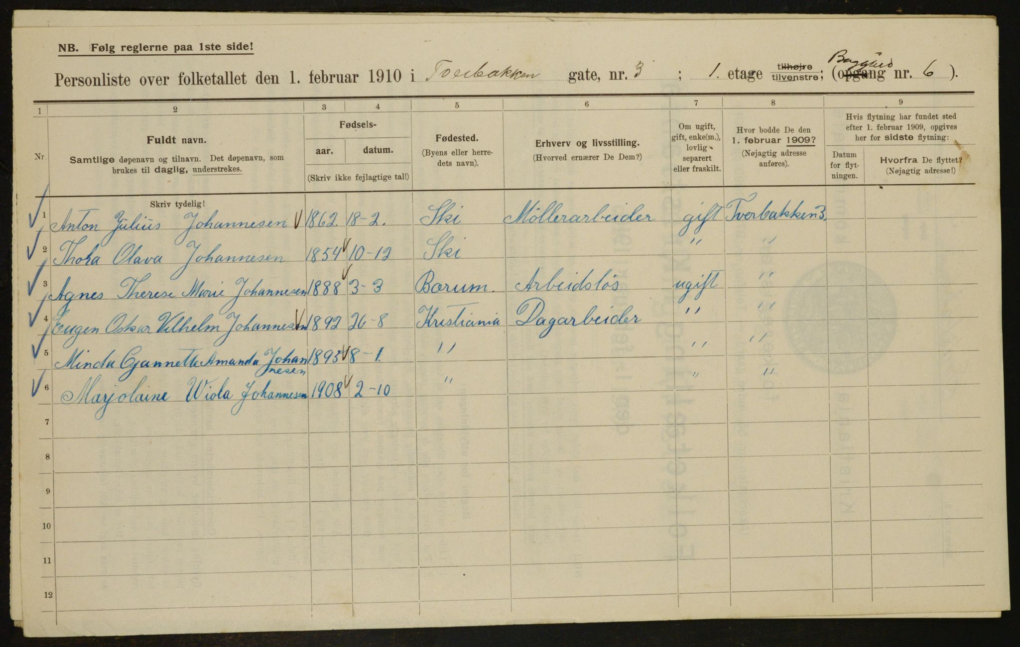 OBA, Municipal Census 1910 for Kristiania, 1910, p. 111415