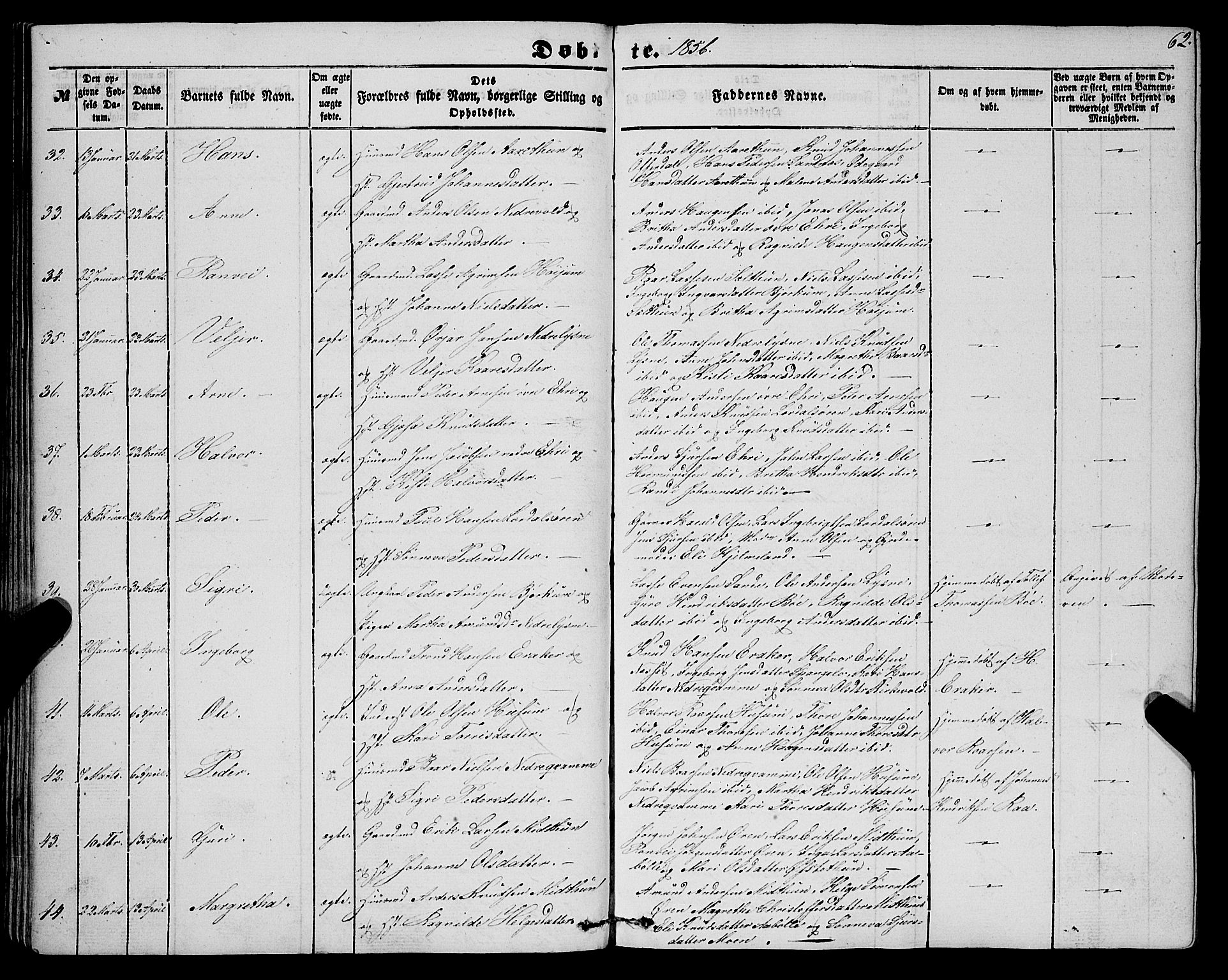 Lærdal sokneprestembete, SAB/A-81201: Parish register (official) no. A 11, 1850-1866, p. 62