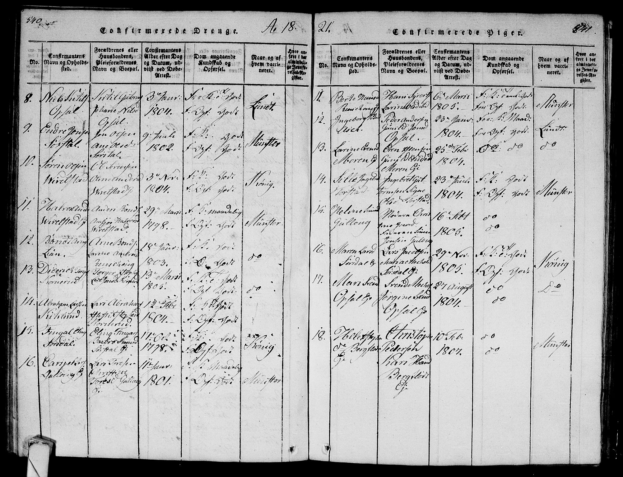 Lier kirkebøker, AV/SAKO-A-230/G/Ga/L0001: Parish register (copy) no. I 1, 1813-1824, p. 540-541