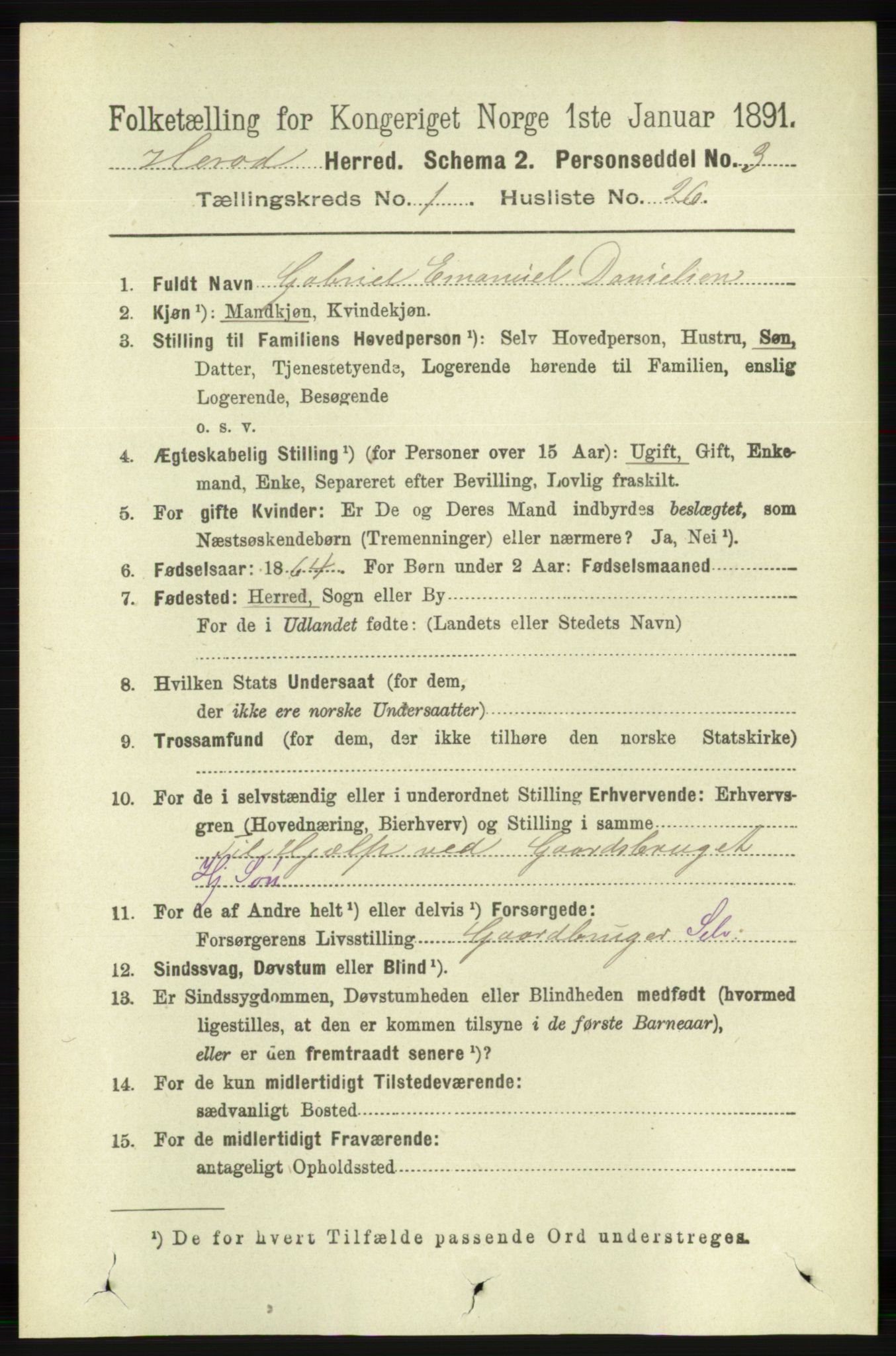 RA, 1891 census for 1039 Herad, 1891, p. 232