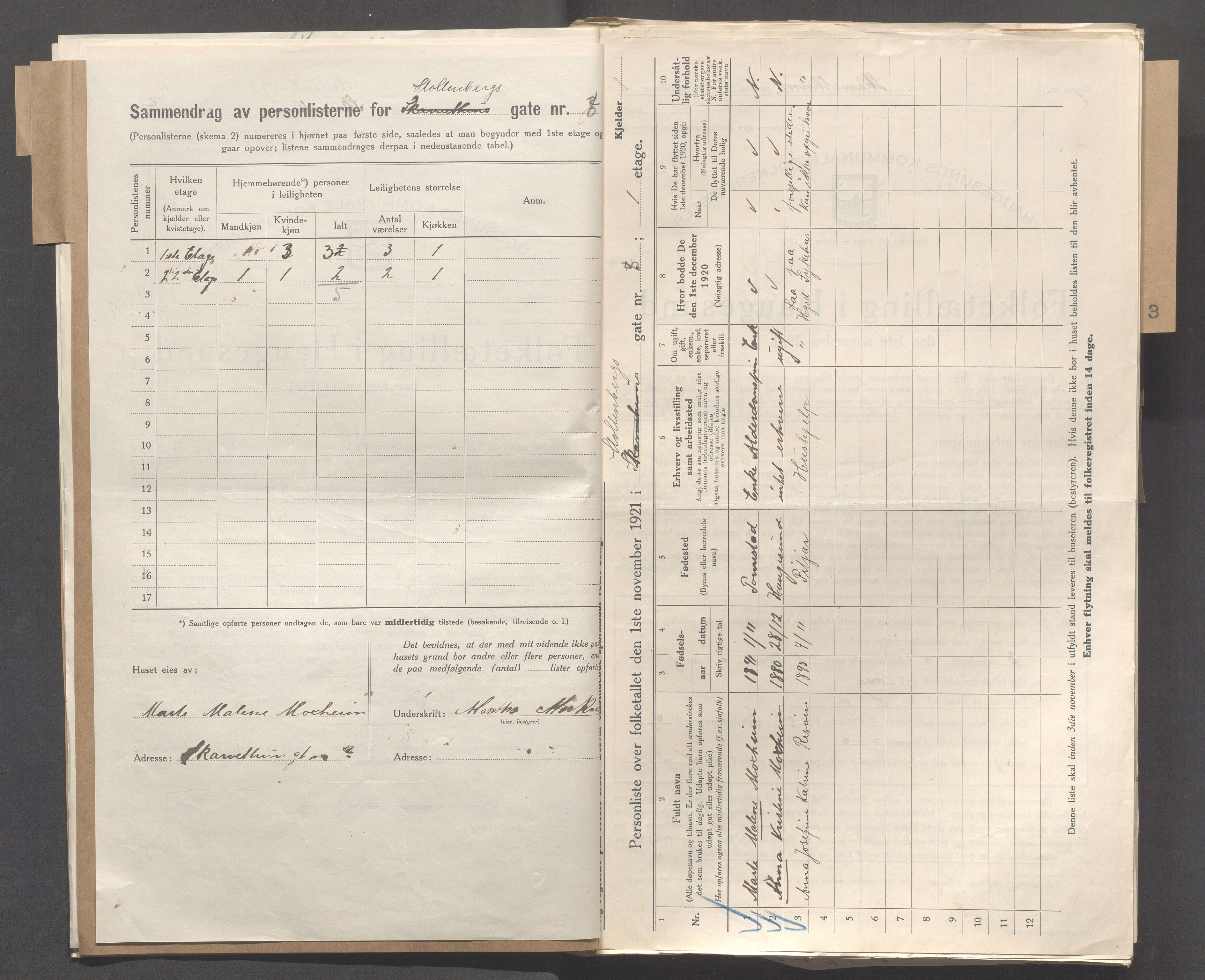 IKAR, Local census 1.11.1921 for Haugesund, 1921, p. 7046