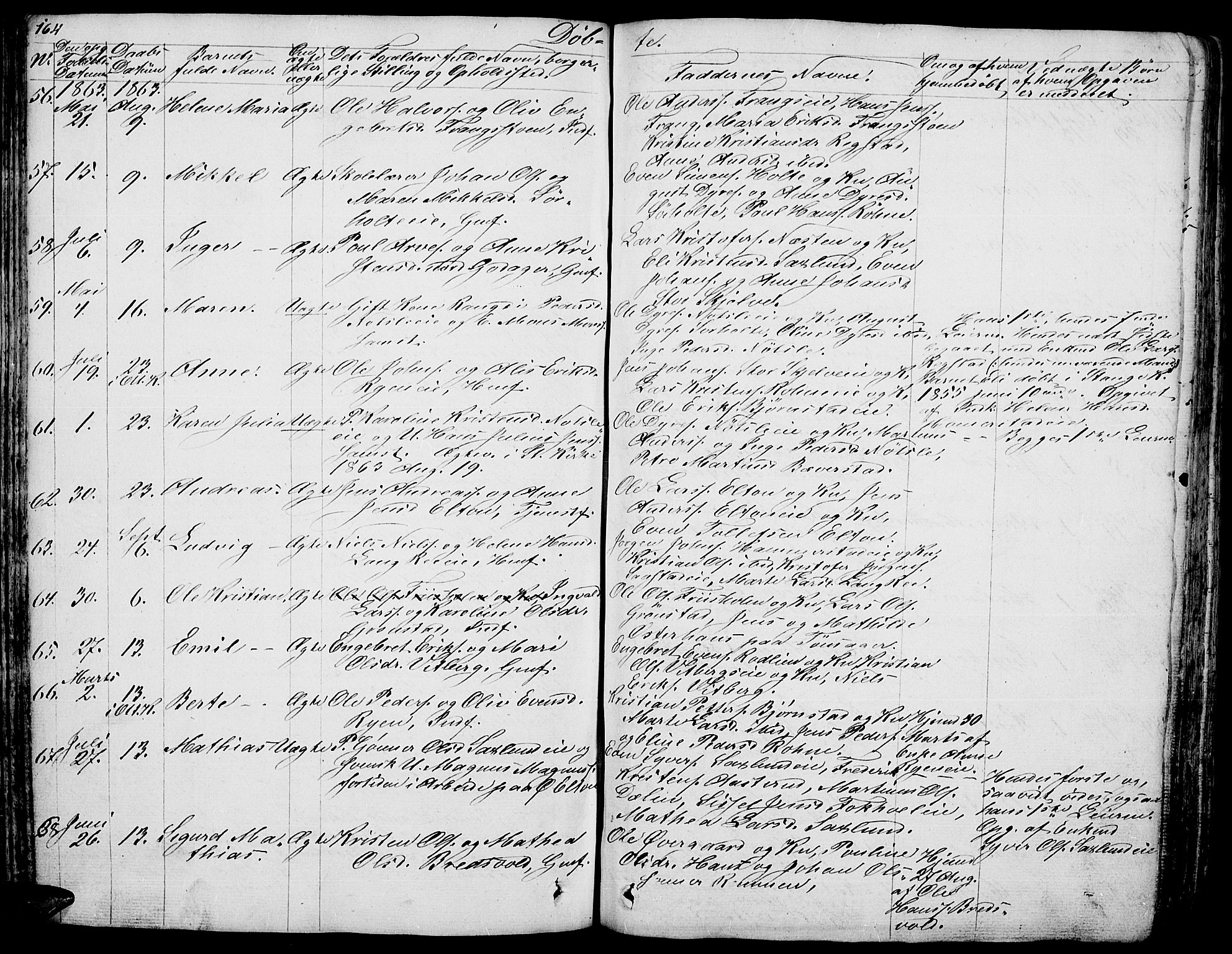 Stange prestekontor, AV/SAH-PREST-002/L/L0003: Parish register (copy) no. 3, 1840-1864, p. 164