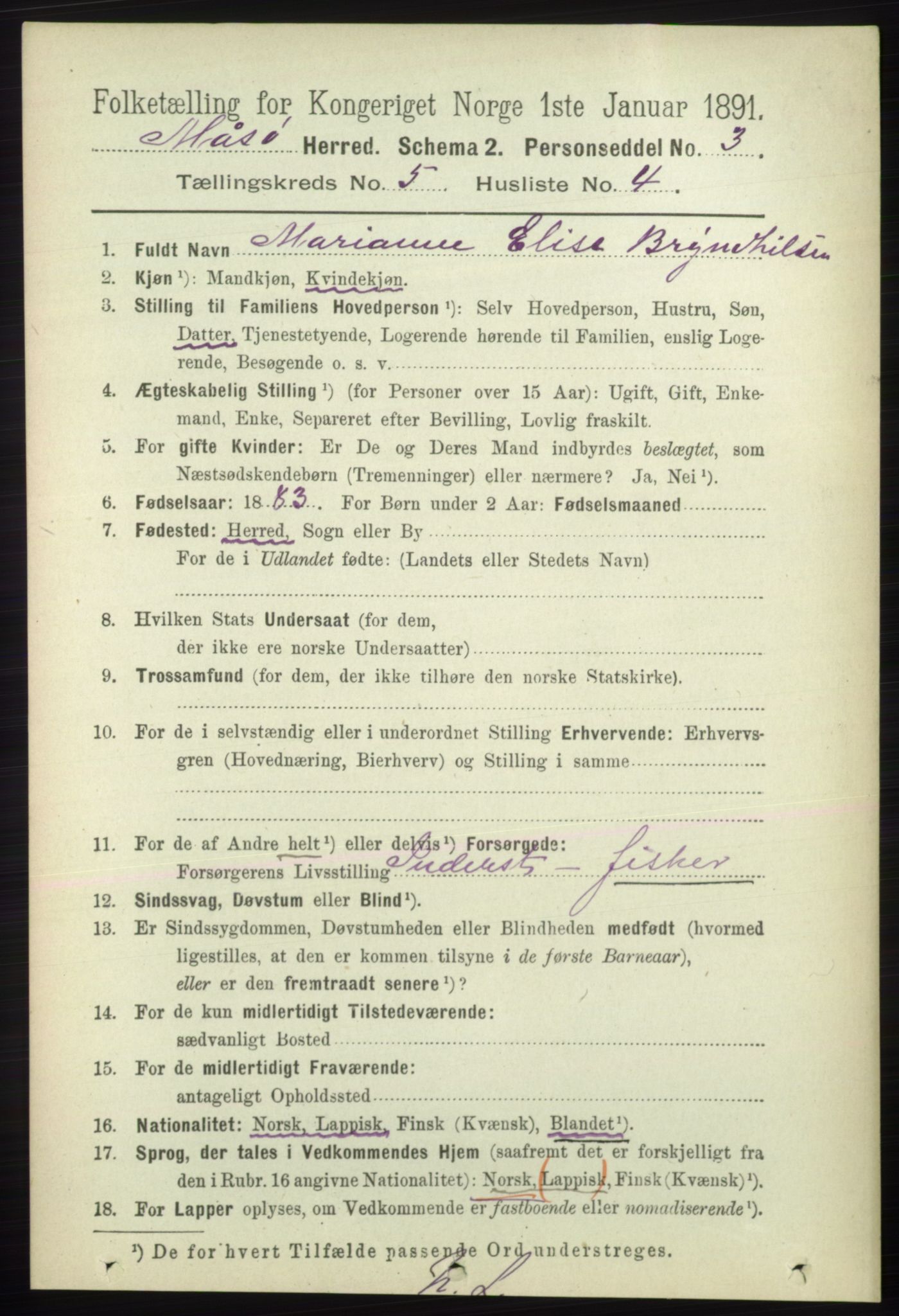 RA, 1891 census for 2018 Måsøy, 1891, p. 733