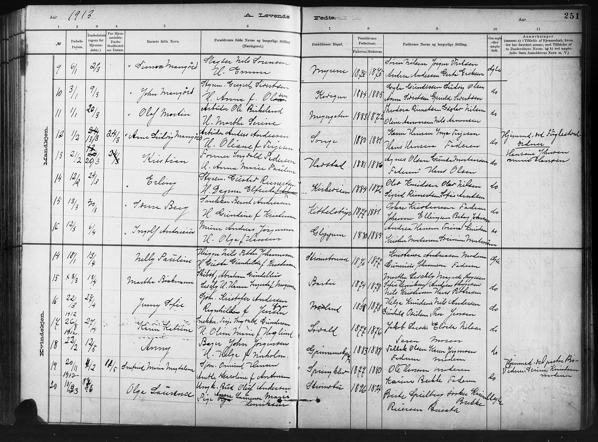 Barbu sokneprestkontor, AV/SAK-1111-0003/F/Fb/L0002: Parish register (copy) no. B 2, 1890-1922, p. 251