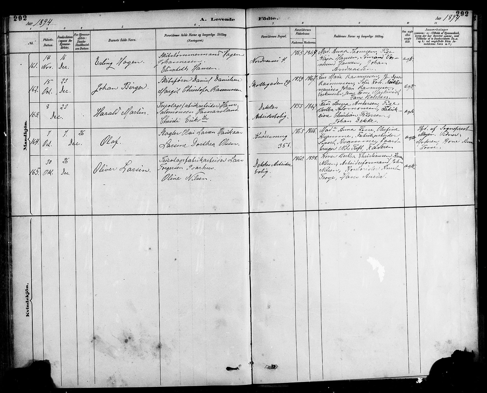 Nykirken Sokneprestembete, AV/SAB-A-77101/H/Haa: Parish register (official) no. B 5, 1885-1894, p. 292