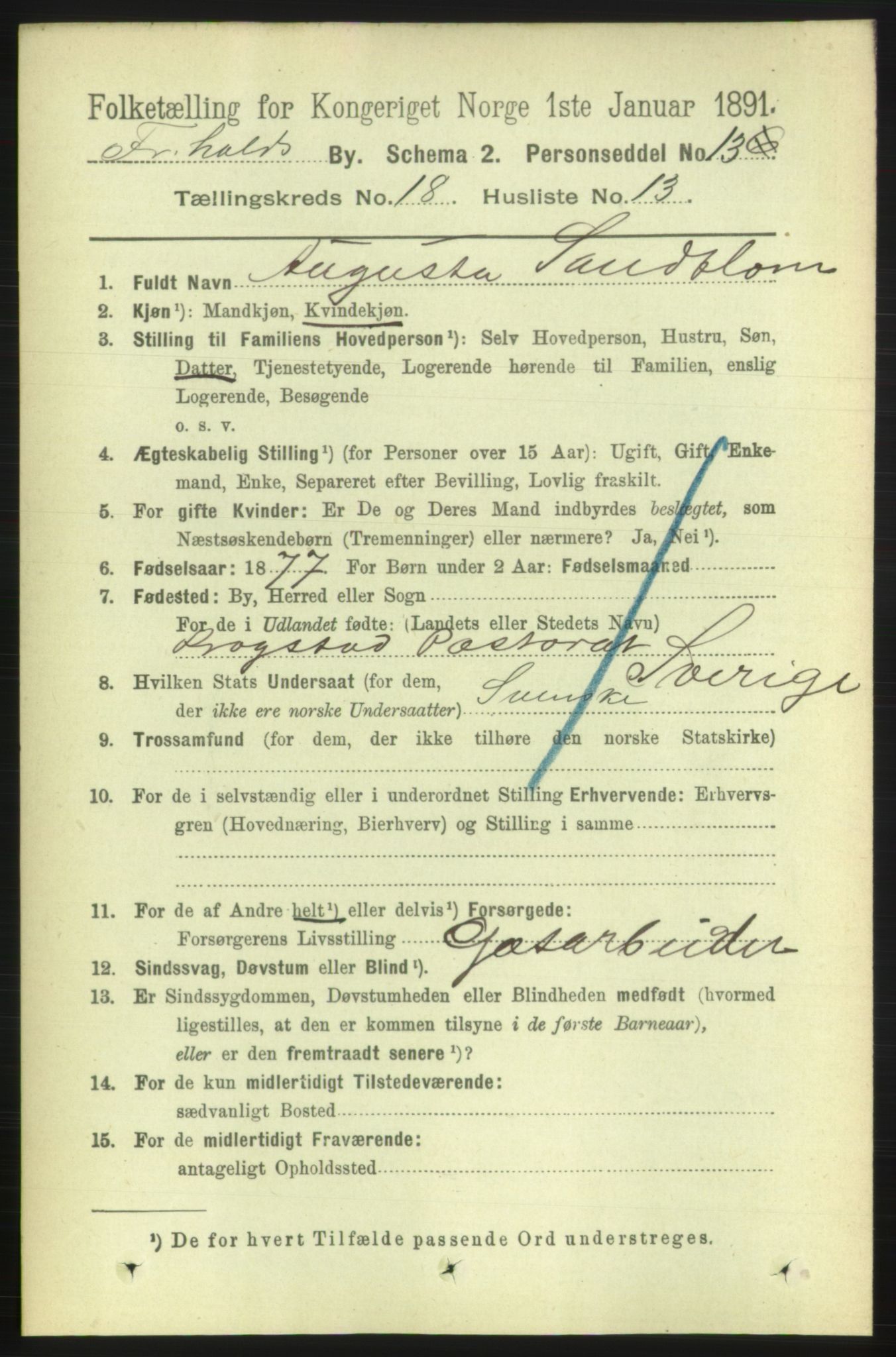 RA, 1891 census for 0101 Fredrikshald, 1891, p. 11534