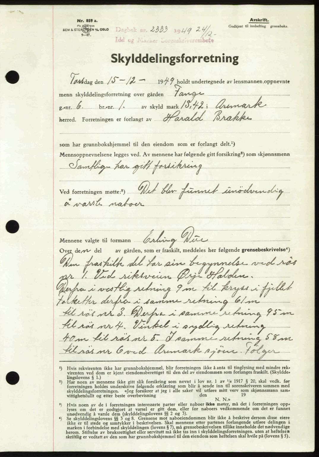 Idd og Marker sorenskriveri, AV/SAO-A-10283/G/Gb/Gbb/L0013: Mortgage book no. A13, 1949-1950, Diary no: : 2333/1949