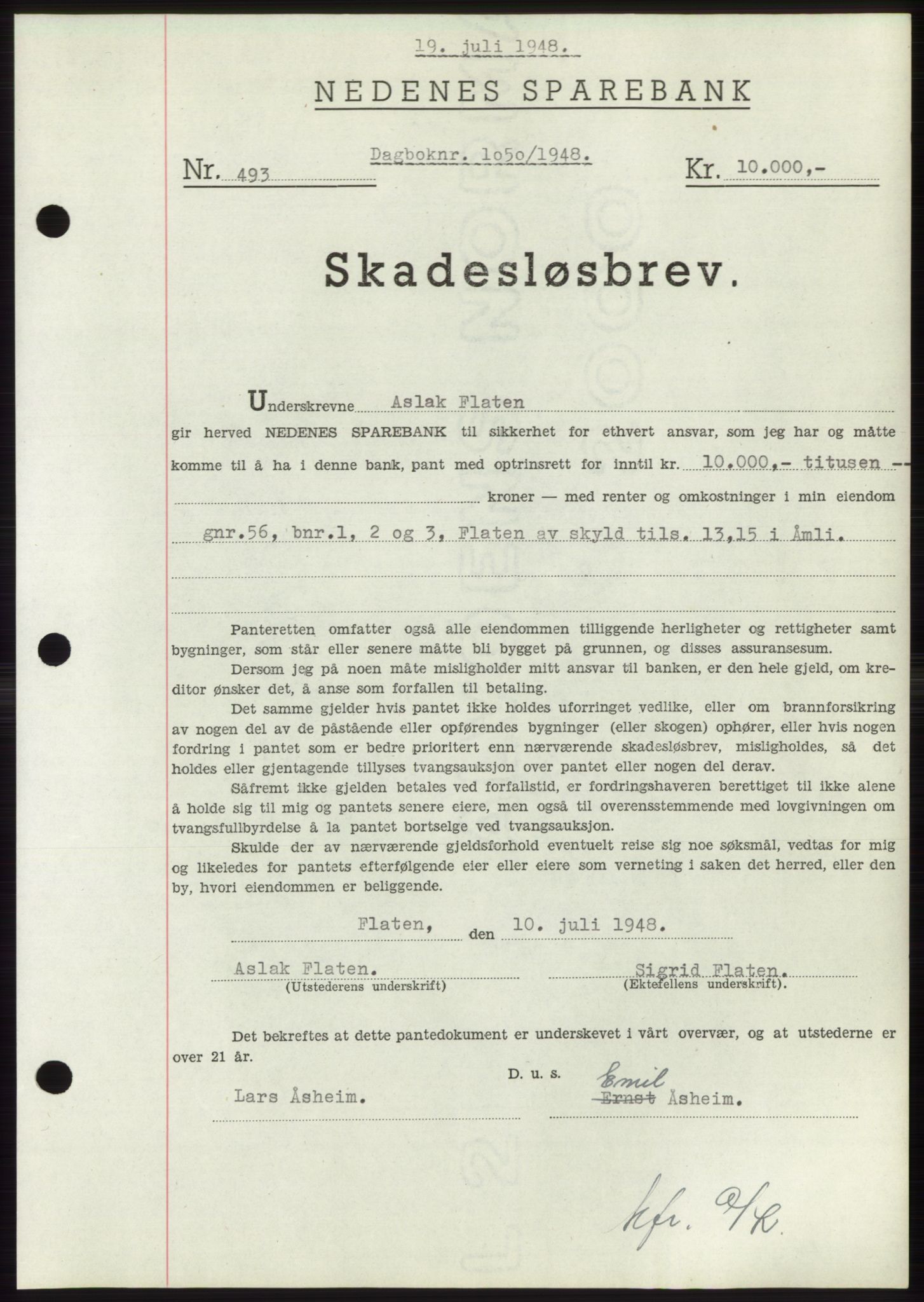 Nedenes sorenskriveri, AV/SAK-1221-0006/G/Gb/Gbb/L0005: Mortgage book no. B5, 1948-1948, Diary no: : 1050/1948