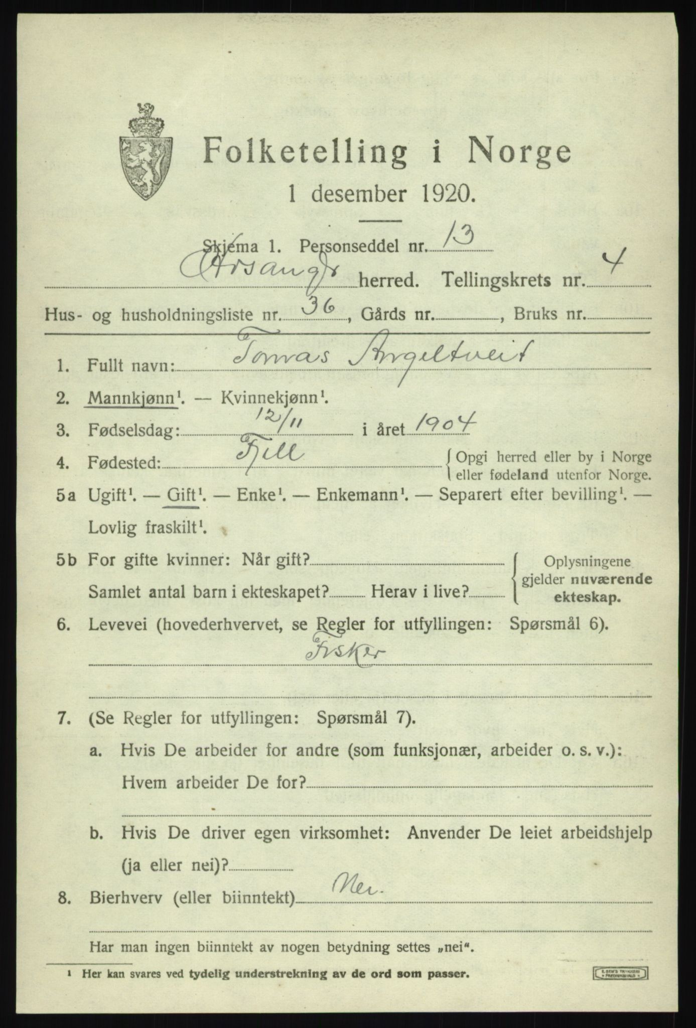 SAB, 1920 census for Hosanger, 1920, p. 2331