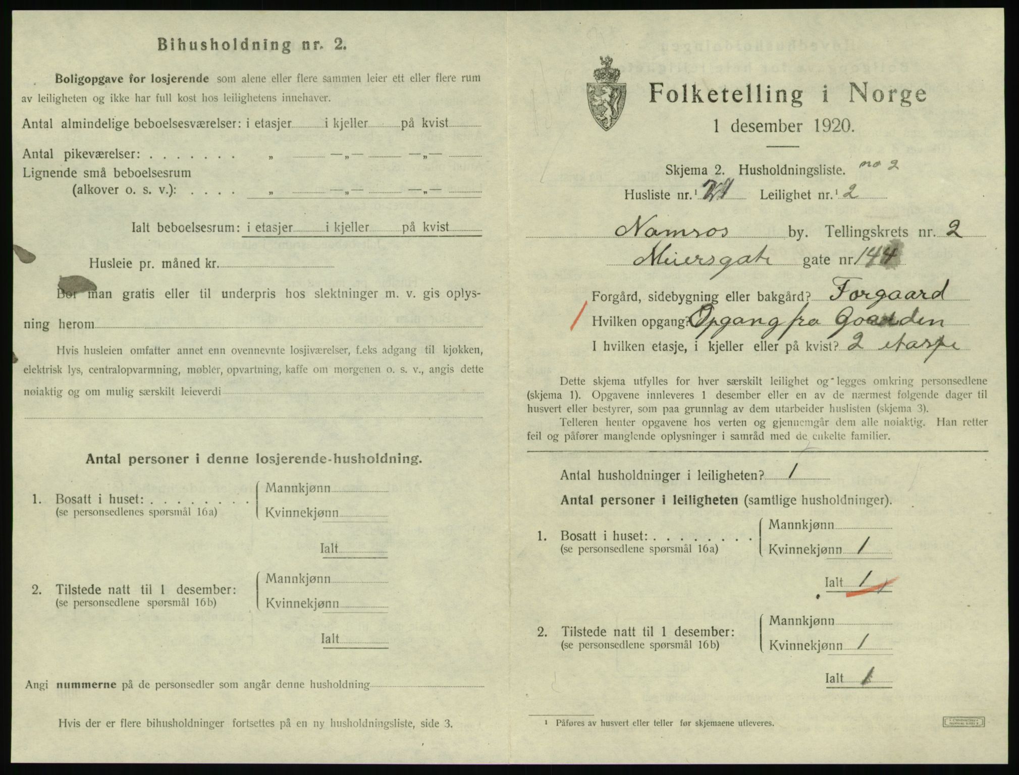 SAT, 1920 census for Namsos, 1920, p. 1041