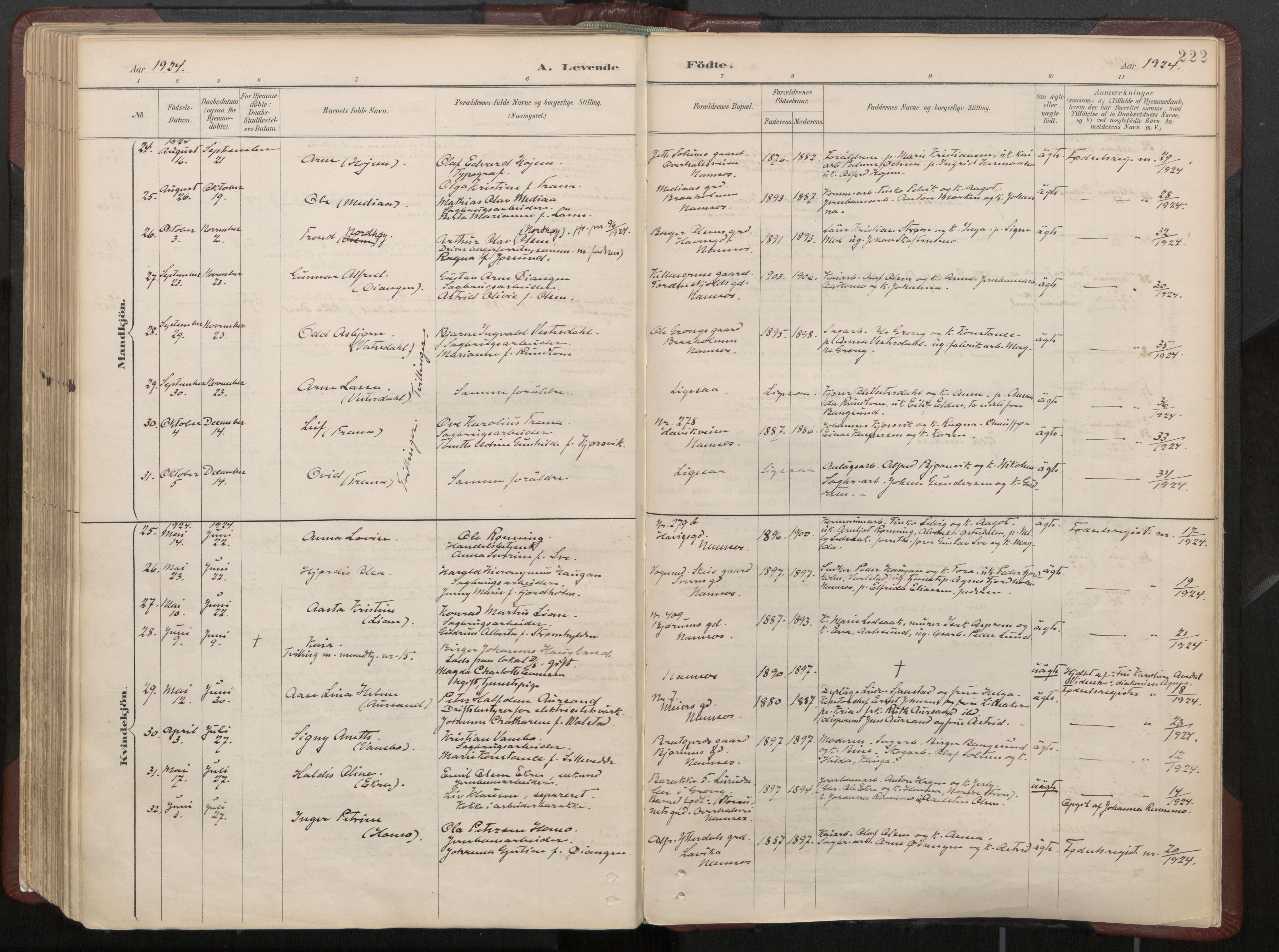 Ministerialprotokoller, klokkerbøker og fødselsregistre - Nord-Trøndelag, AV/SAT-A-1458/768/L0574: Parish register (official) no. 768A08, 1887-1927, p. 222