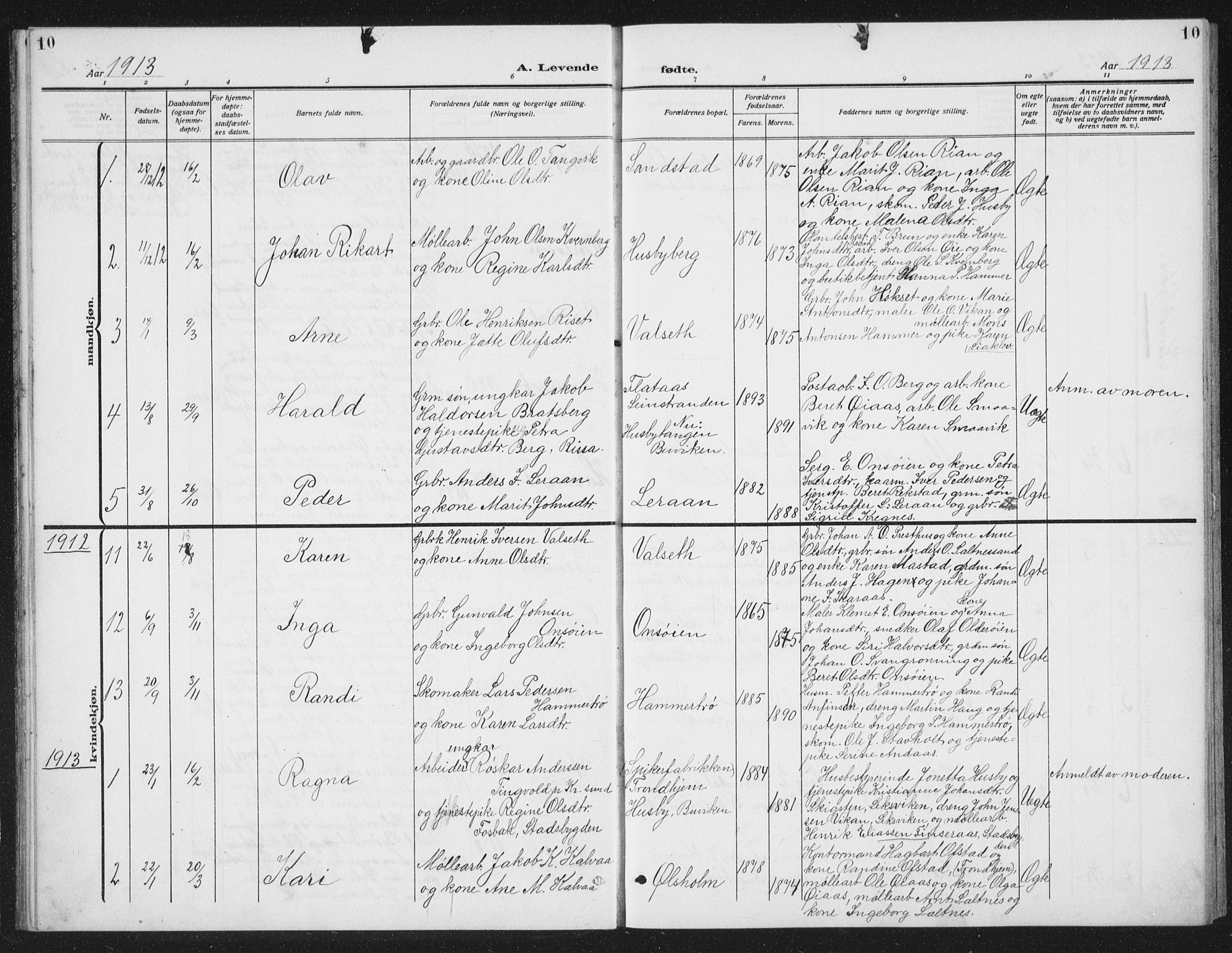 Ministerialprotokoller, klokkerbøker og fødselsregistre - Sør-Trøndelag, SAT/A-1456/666/L0791: Parish register (copy) no. 666C04, 1909-1939, p. 10