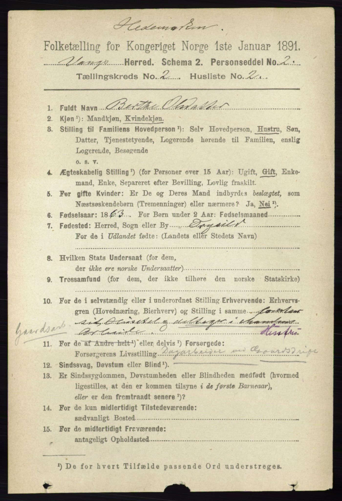 RA, 1891 census for 0414 Vang, 1891, p. 1044