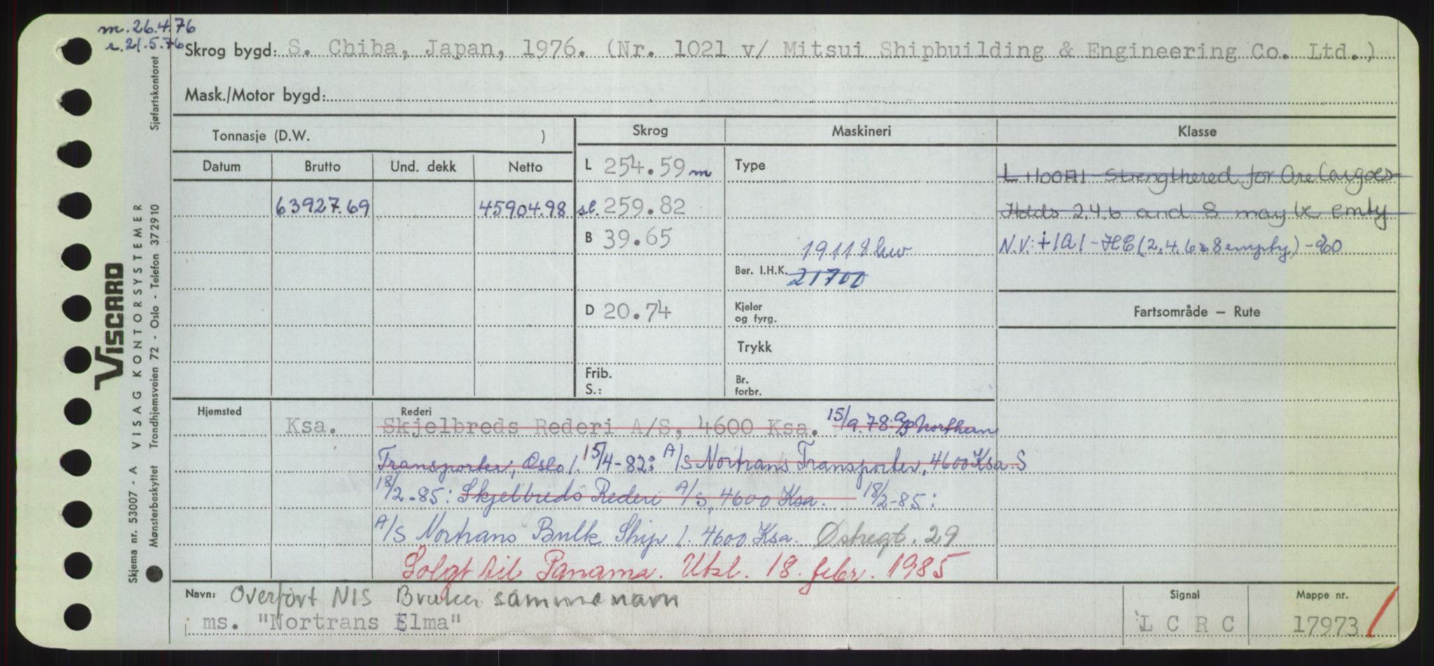 Sjøfartsdirektoratet med forløpere, Skipsmålingen, RA/S-1627/H/Hd/L0027: Fartøy, Norhop-Nør, p. 221