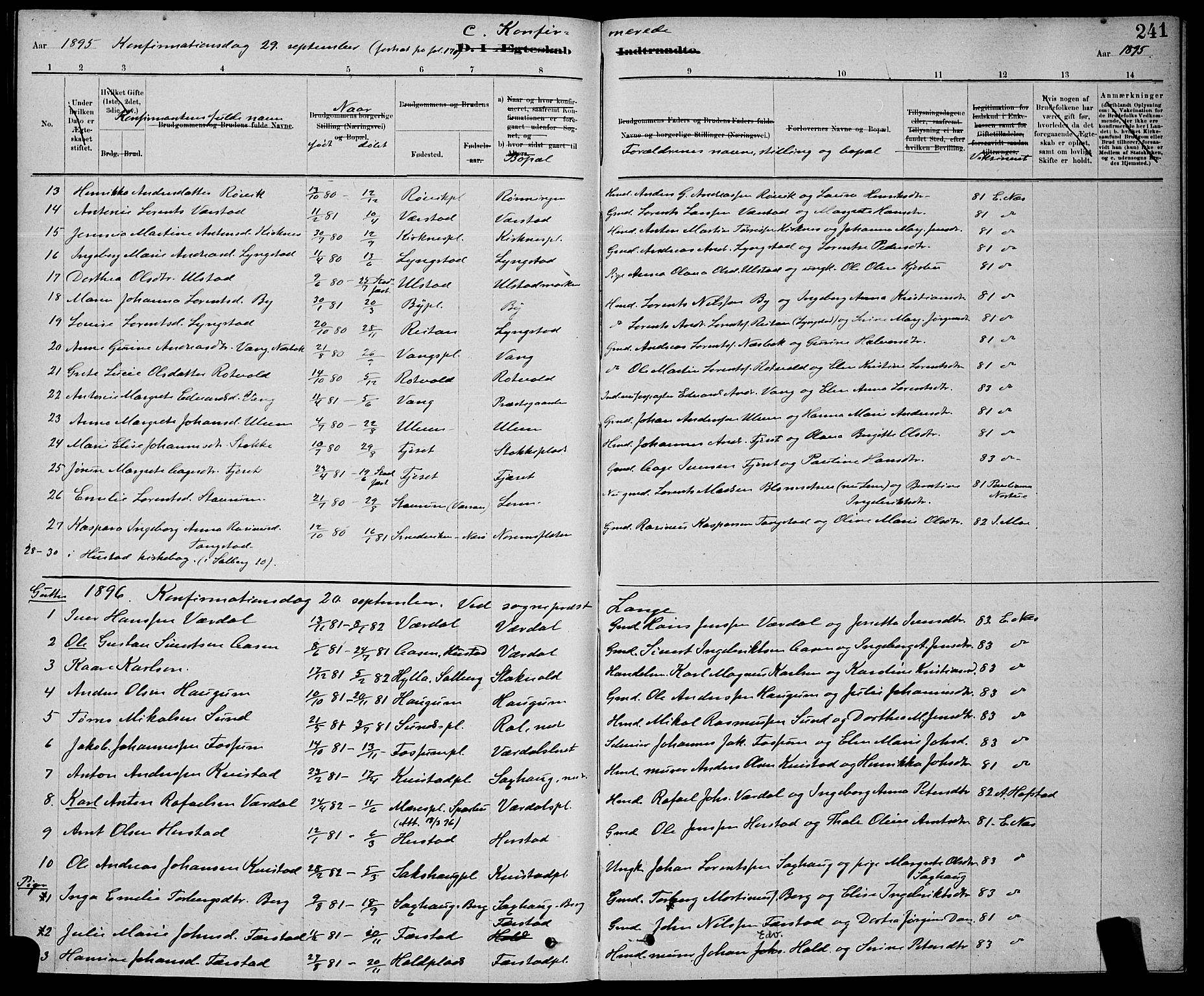Ministerialprotokoller, klokkerbøker og fødselsregistre - Nord-Trøndelag, SAT/A-1458/730/L0301: Parish register (copy) no. 730C04, 1880-1897, p. 241