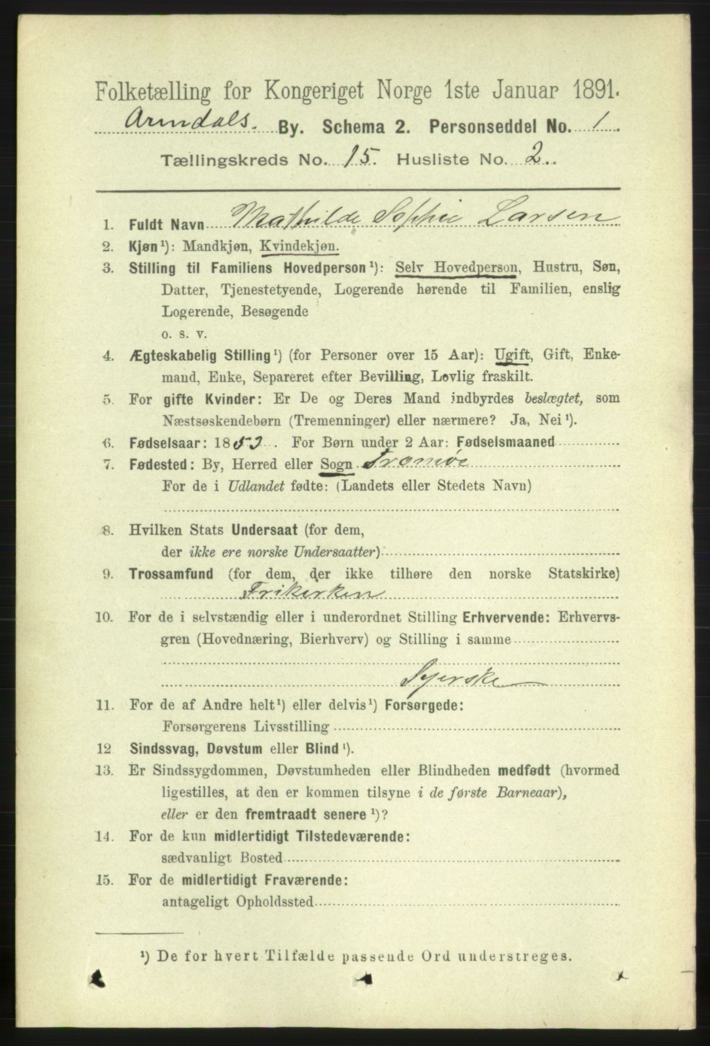 RA, 1891 census for 0903 Arendal, 1891, p. 5035