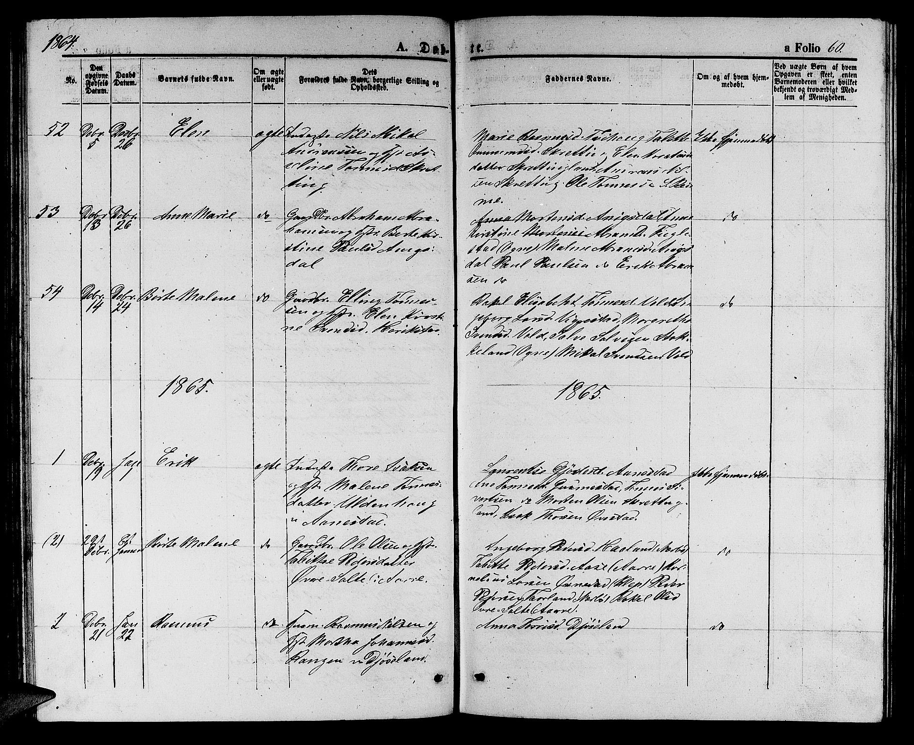 Hå sokneprestkontor, AV/SAST-A-101801/001/30BB/L0002: Parish register (copy) no. B 2, 1854-1883, p. 60