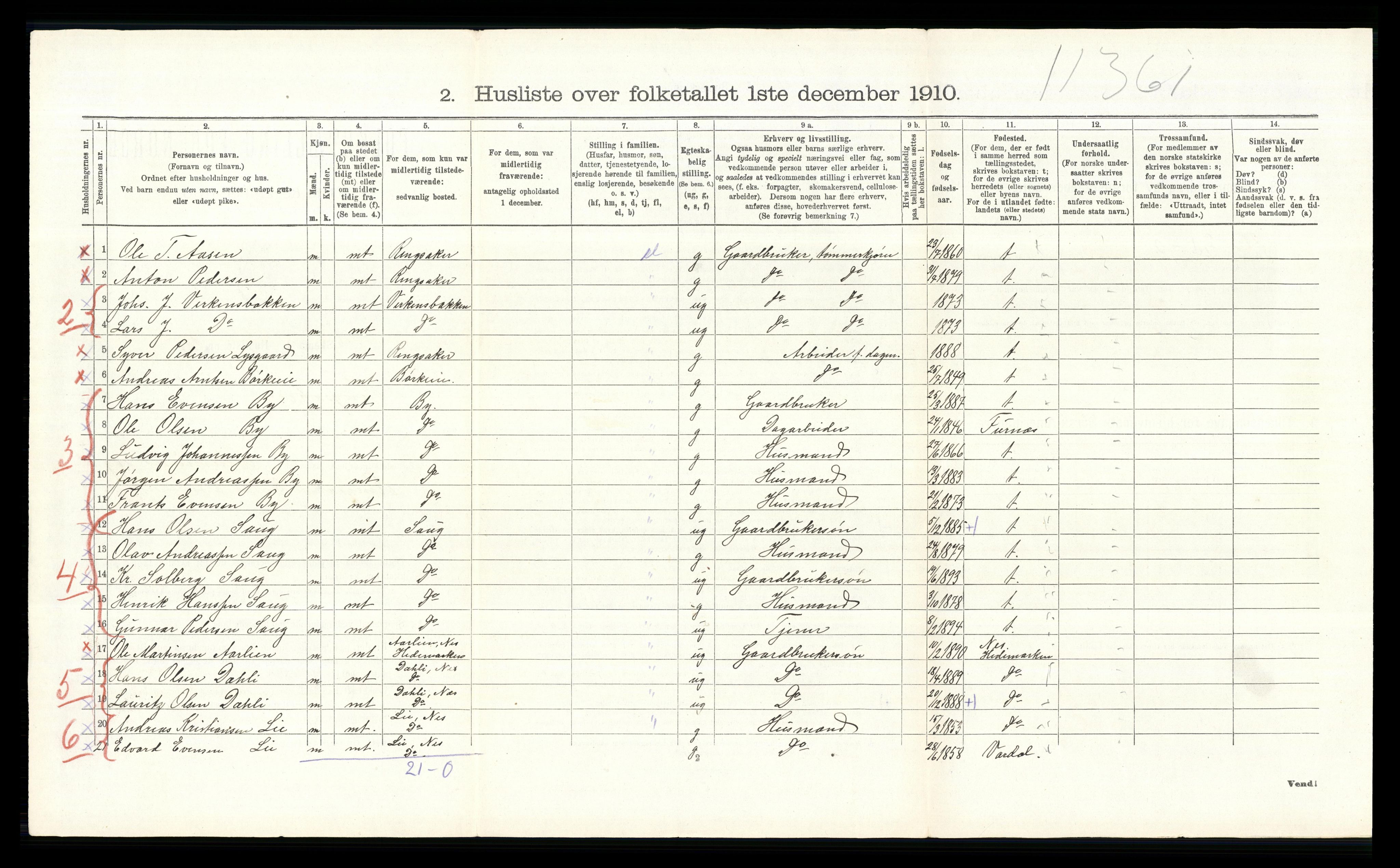 RA, 1910 census for Ringsaker, 1910, p. 3622