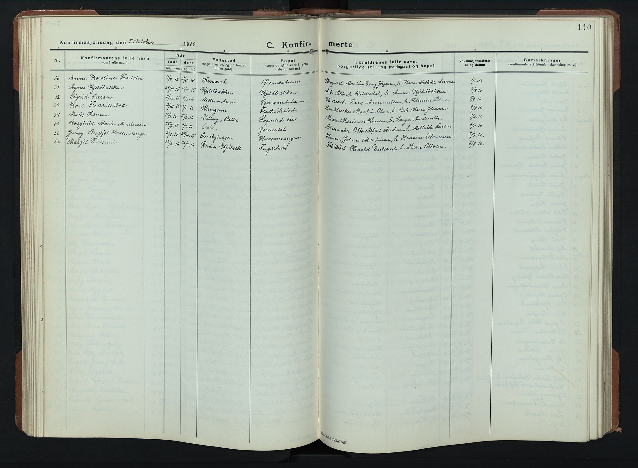 Balke prestekontor, SAH/PREST-106/H/Ha/Hab/L0002: Parish register (copy) no. 2, 1929-1951, p. 110