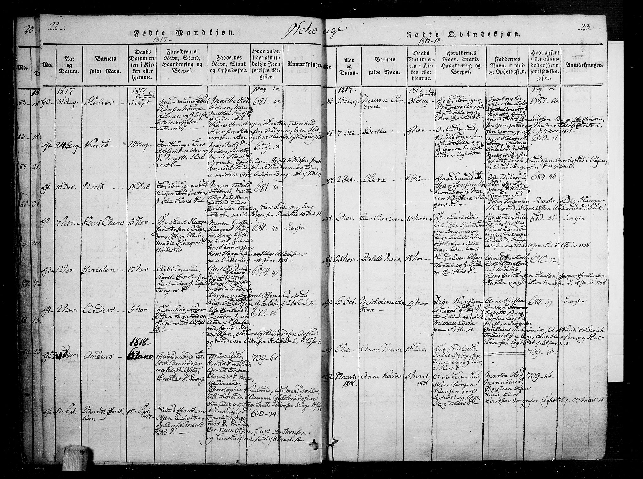 Skoger kirkebøker, AV/SAKO-A-59/F/Fa/L0002: Parish register (official) no. I 2 /1, 1814-1842, p. 22-23