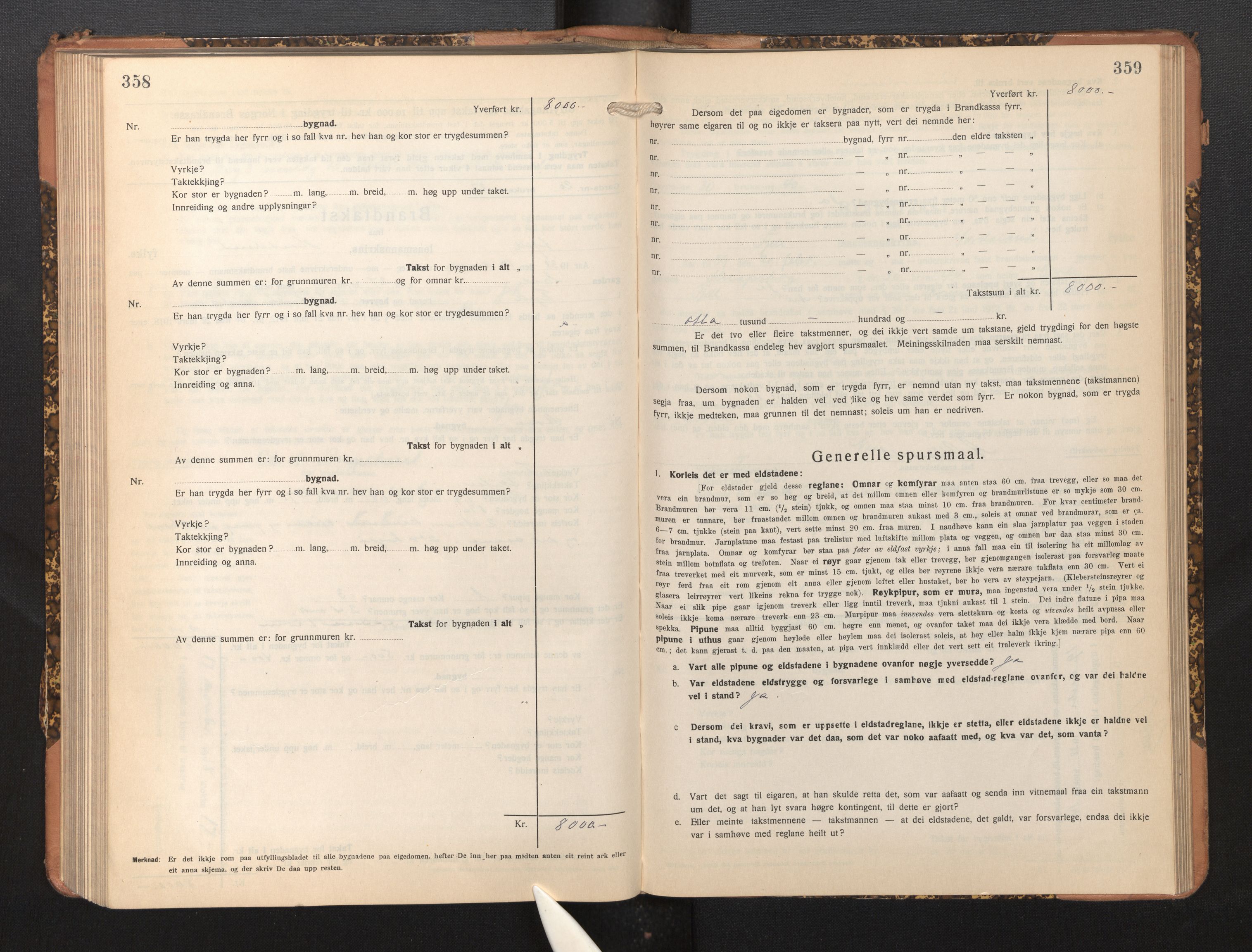 Lensmannen i Fjell, SAB/A-32301/0012/L0006: Branntakstprotokoll, skjematakst, 1931-1945, p. 358-359