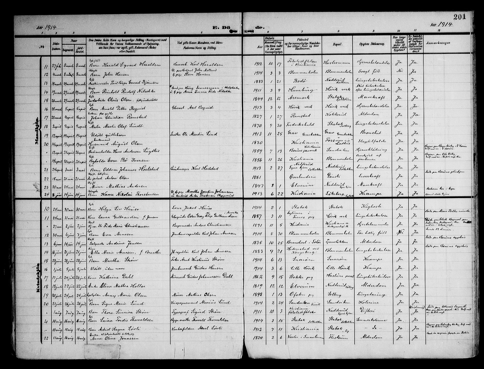 Østre Bærum prestekontor Kirkebøker, AV/SAO-A-10887/F/Fa/L0001: Parish register (official) no. 1, 1905-1924, p. 201