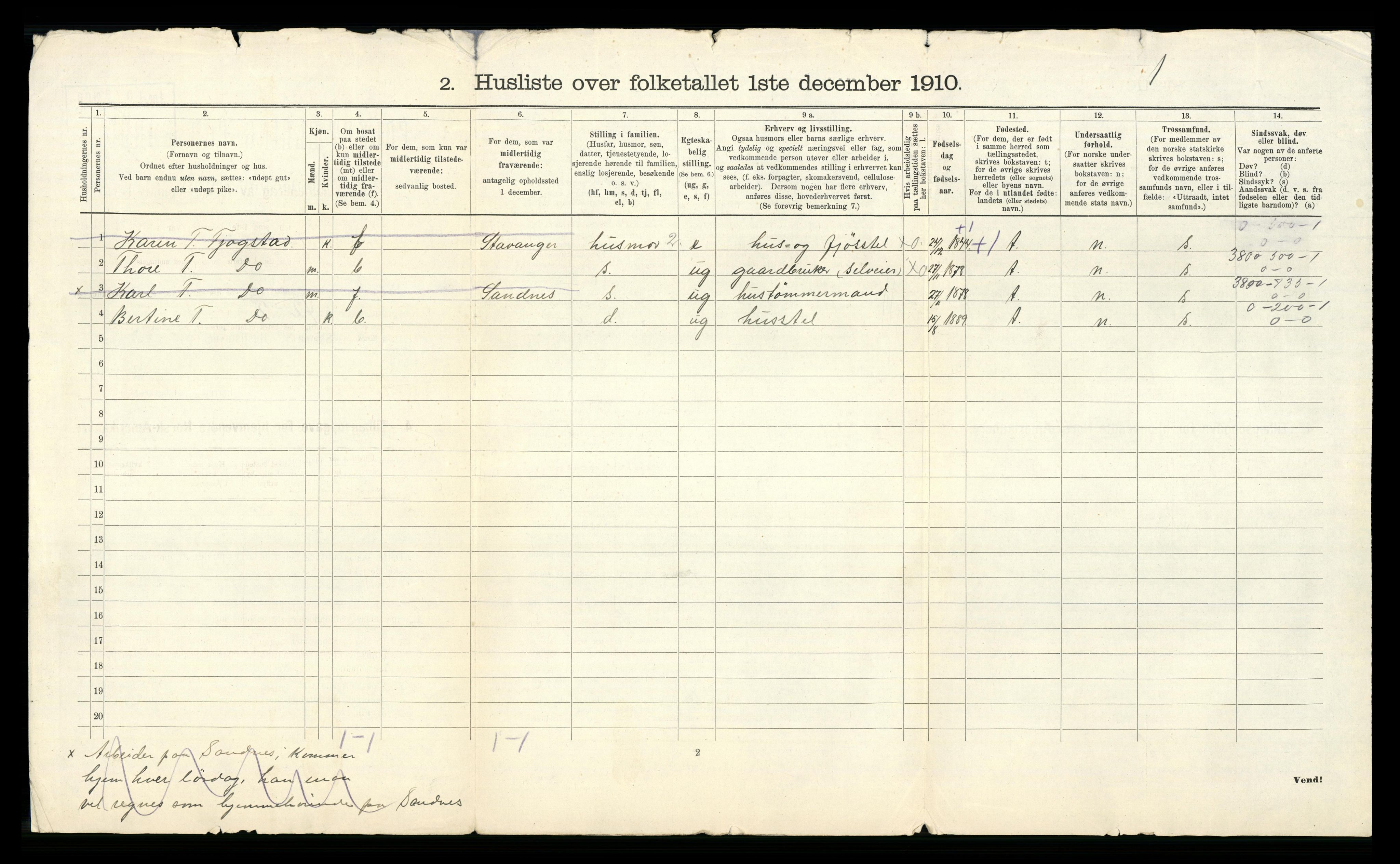 RA, 1910 census for Høyland, 1910, p. 61