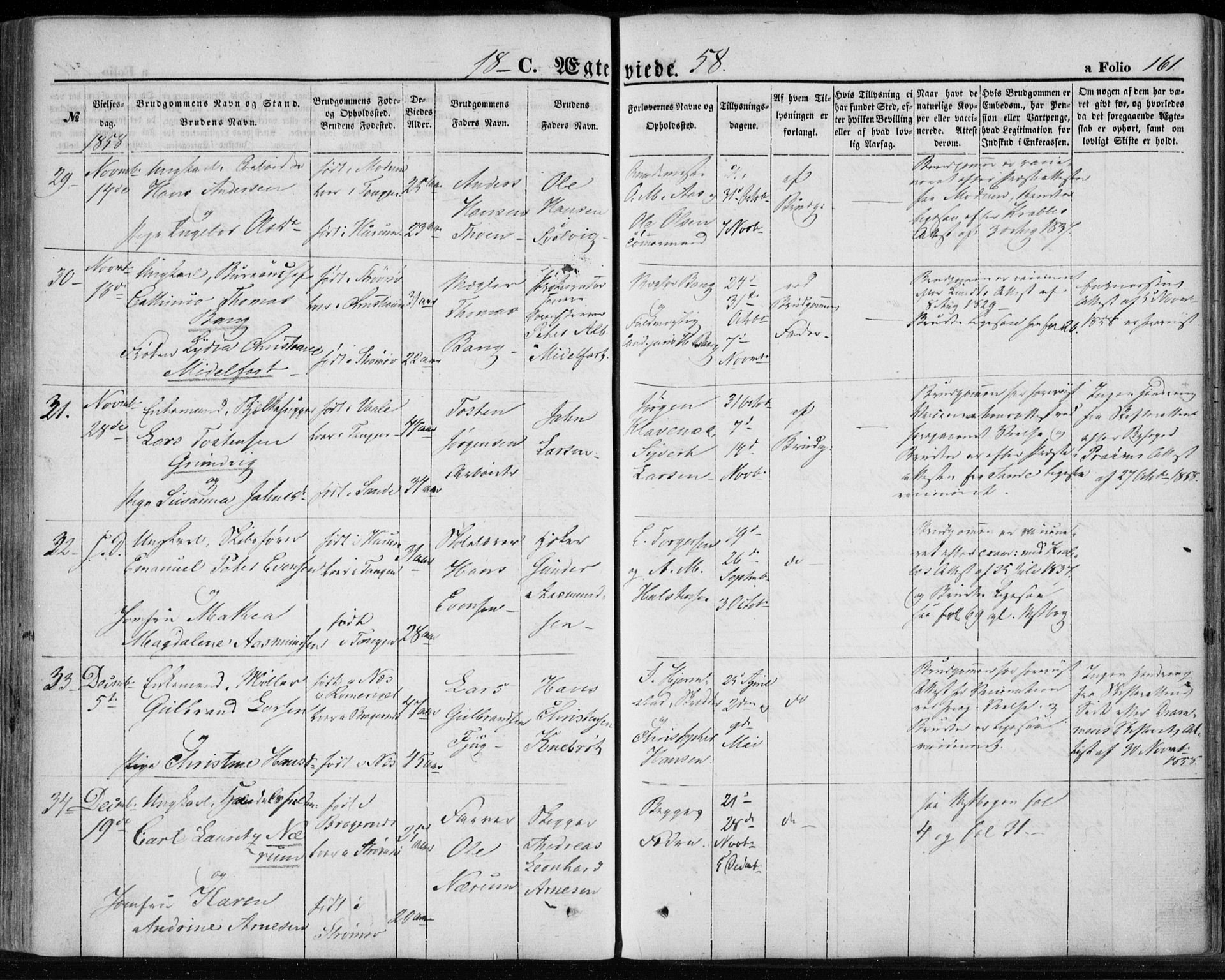 Strømsø kirkebøker, SAKO/A-246/F/Fa/L0017: Parish register (official) no. I 17, 1848-1865, p. 161