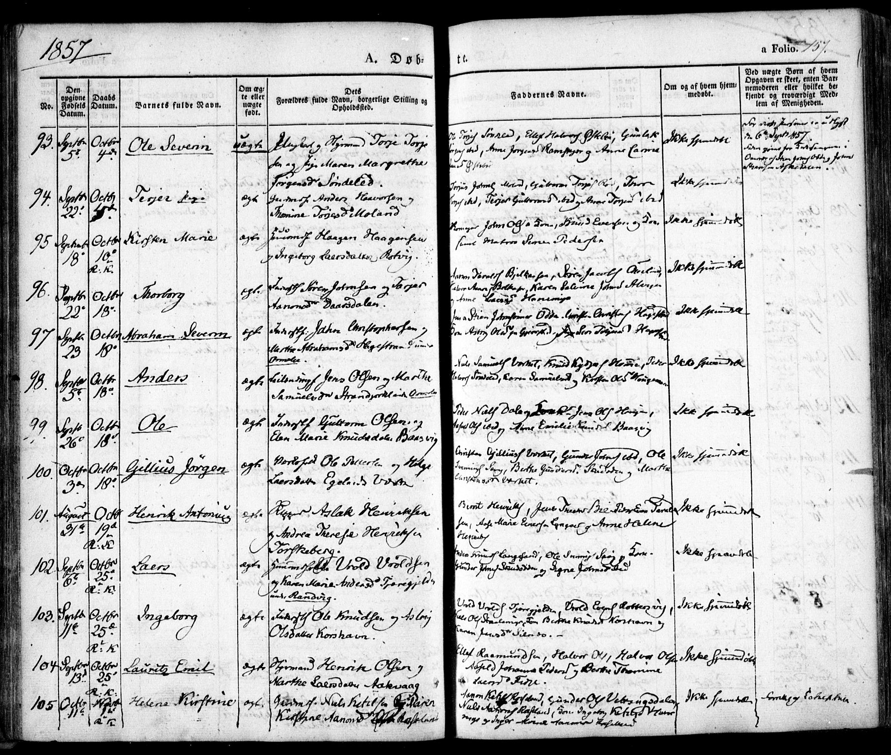 Søndeled sokneprestkontor, AV/SAK-1111-0038/F/Fa/L0002: Parish register (official) no. A 2, 1839-1860, p. 157