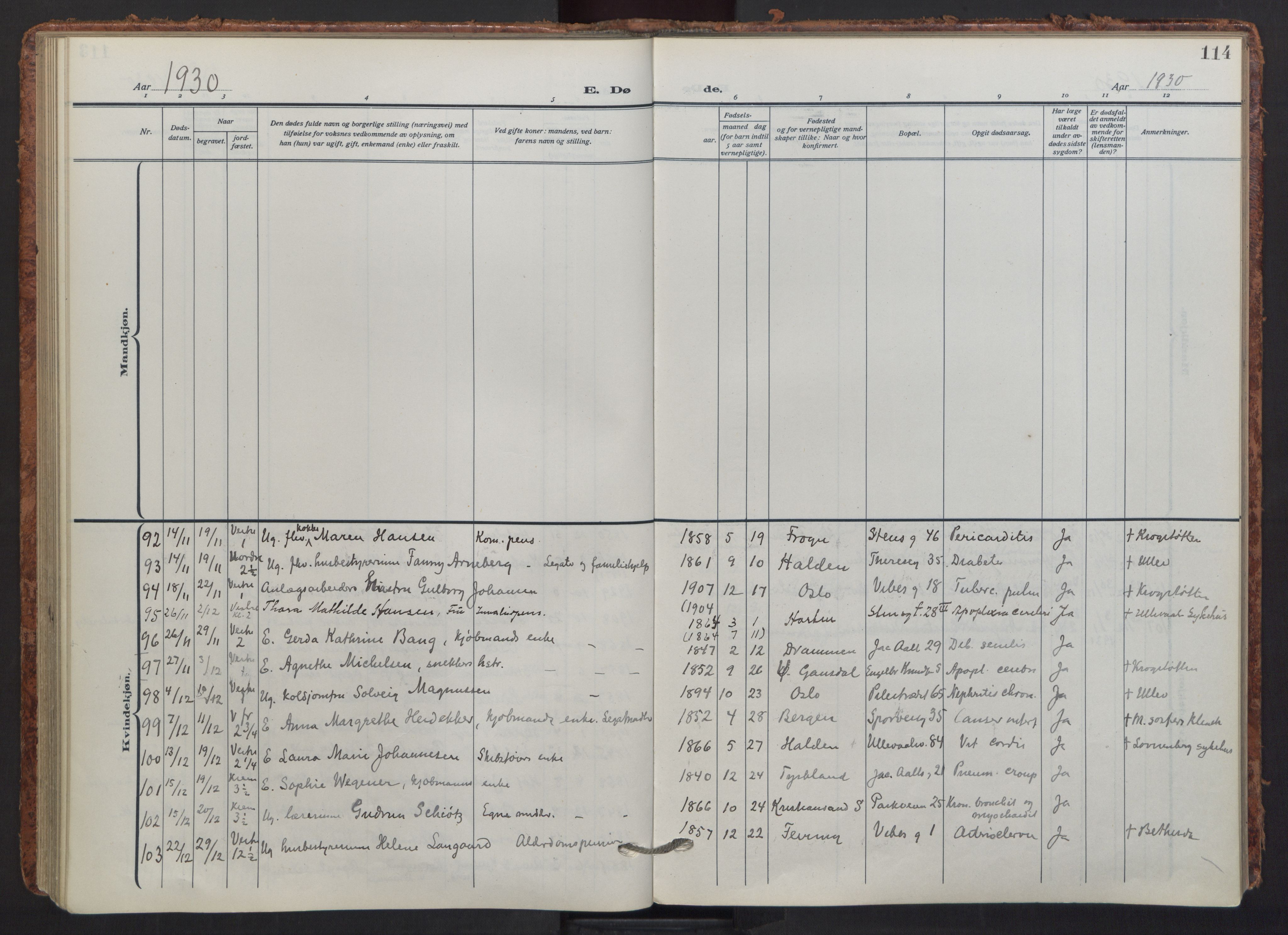 Fagerborg prestekontor Kirkebøker, AV/SAO-A-10844/F/Fa/L0008: Parish register (official) no. 8, 1917-1938, p. 114